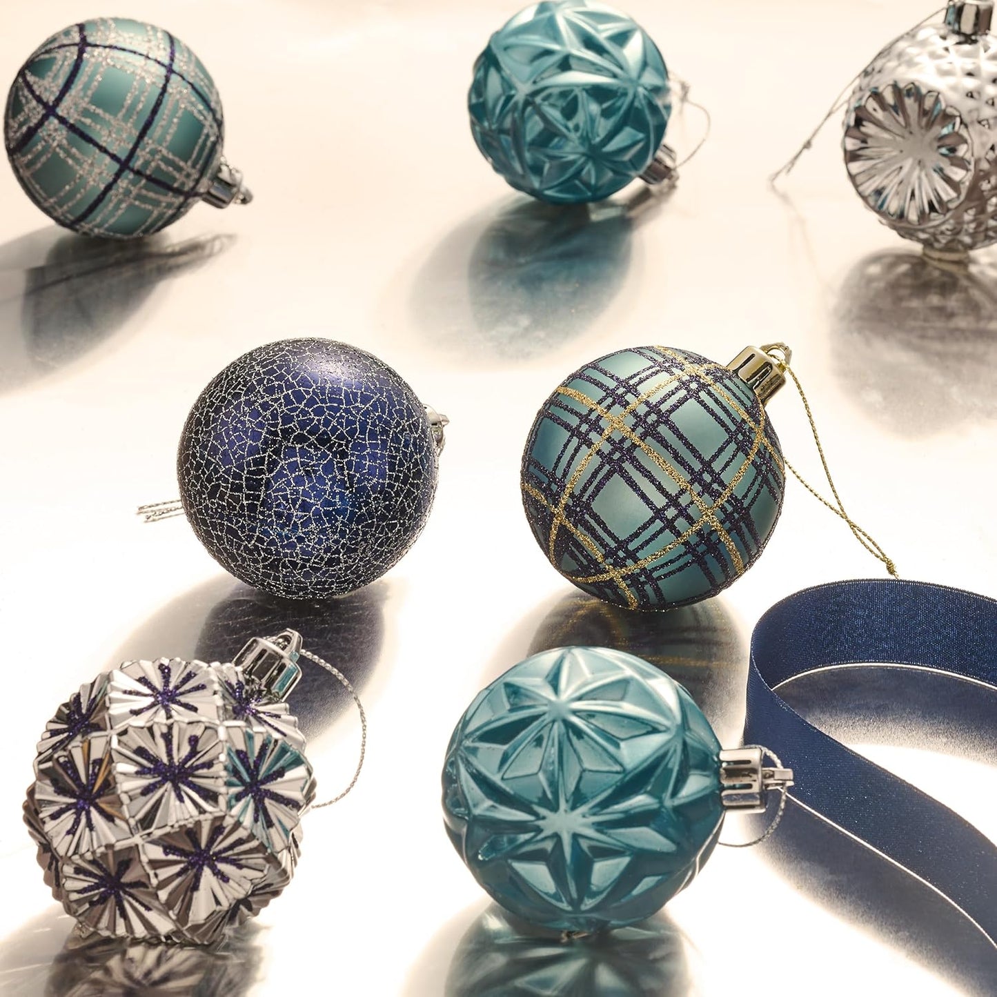 Valery Madelyn Ornaments for Christmas Trees, 16ct 2.36 Inches Navy Blue and Silver Shatterproof Christmas Tree Decorations, Luxury Hanging Ball Ornaments for Xmas Holiday Party Decor