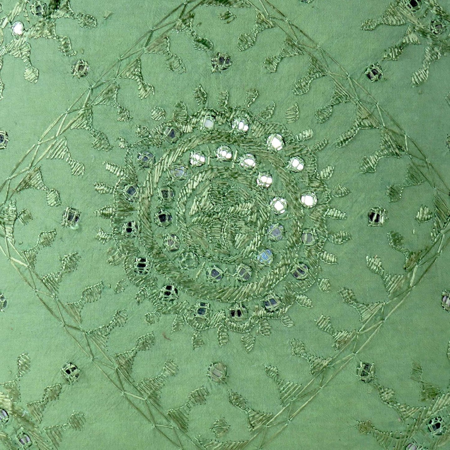 Eyes of India Embroidered Decorative Boho Throw Pillow Cover with Mirrors, Handmade Bohemian Accent Cushion Case for Sofa Couch Bedroom Living Room (Green, 16" x 16")