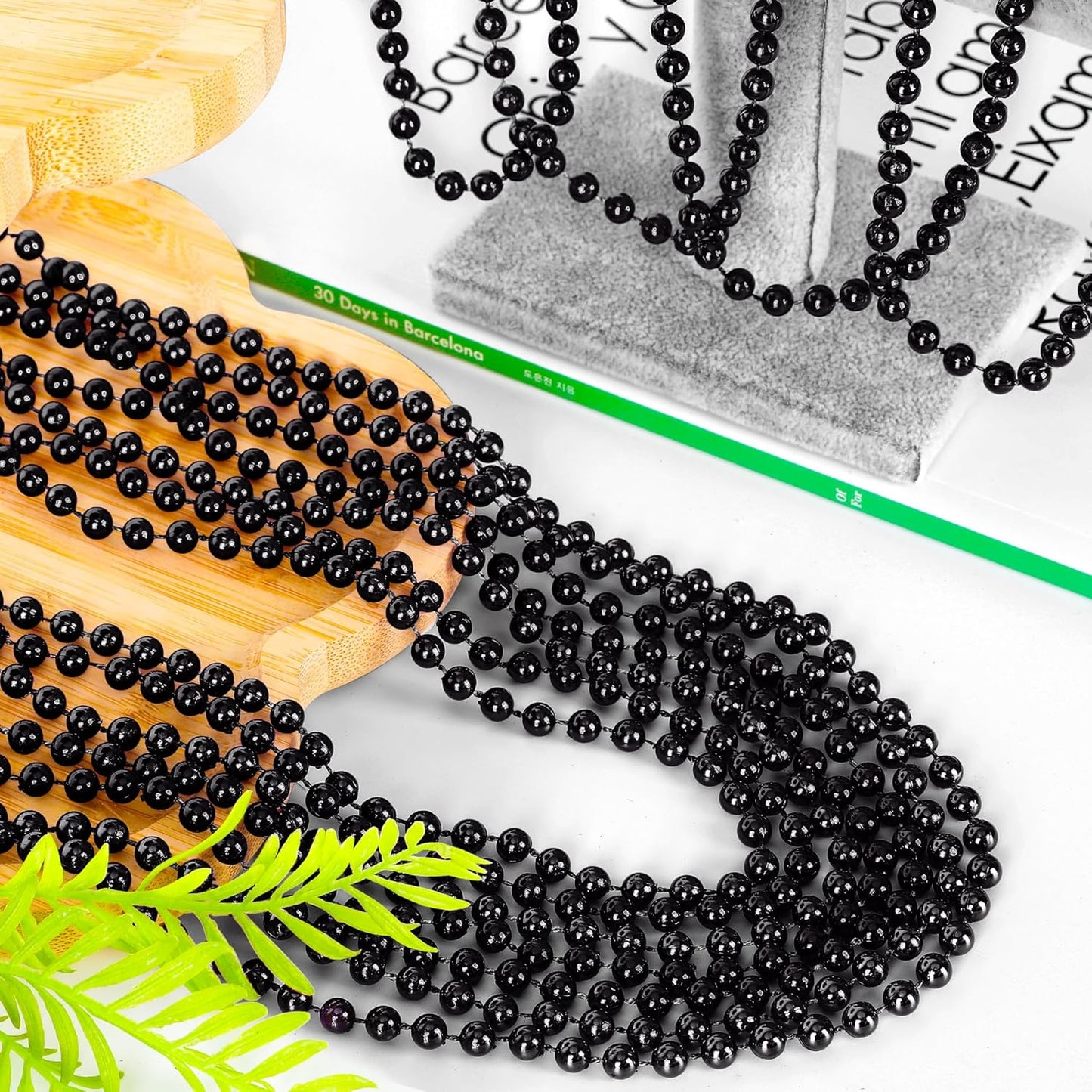 50PCS Bead Necklace, Black Mardi Gras Bead Necklace Party Favors, 33" Metallic Halloween Round Beaded Bulk, Festival Parade Throw Accessories for Mardi Gras Carnival Halloween Party Supplies Decor