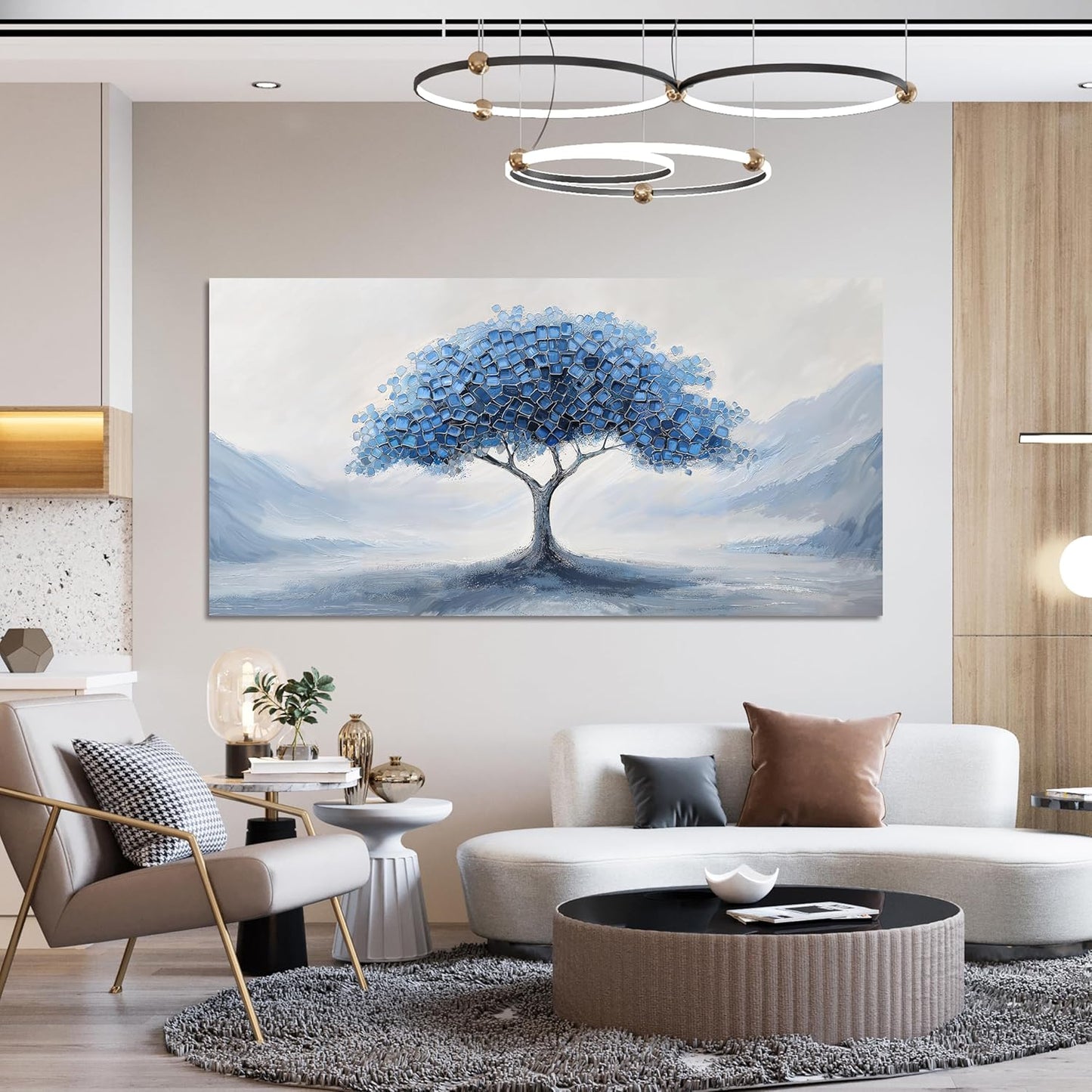 Canvas Wall Art Decor Wall Art Pictures for Living Room Abstract Canvas Art Wall Decor Tree of Life Wall Art Prints Blue White Wall Art Decorations Artwork for Walls Bedroom Home Decor 20" X 40"