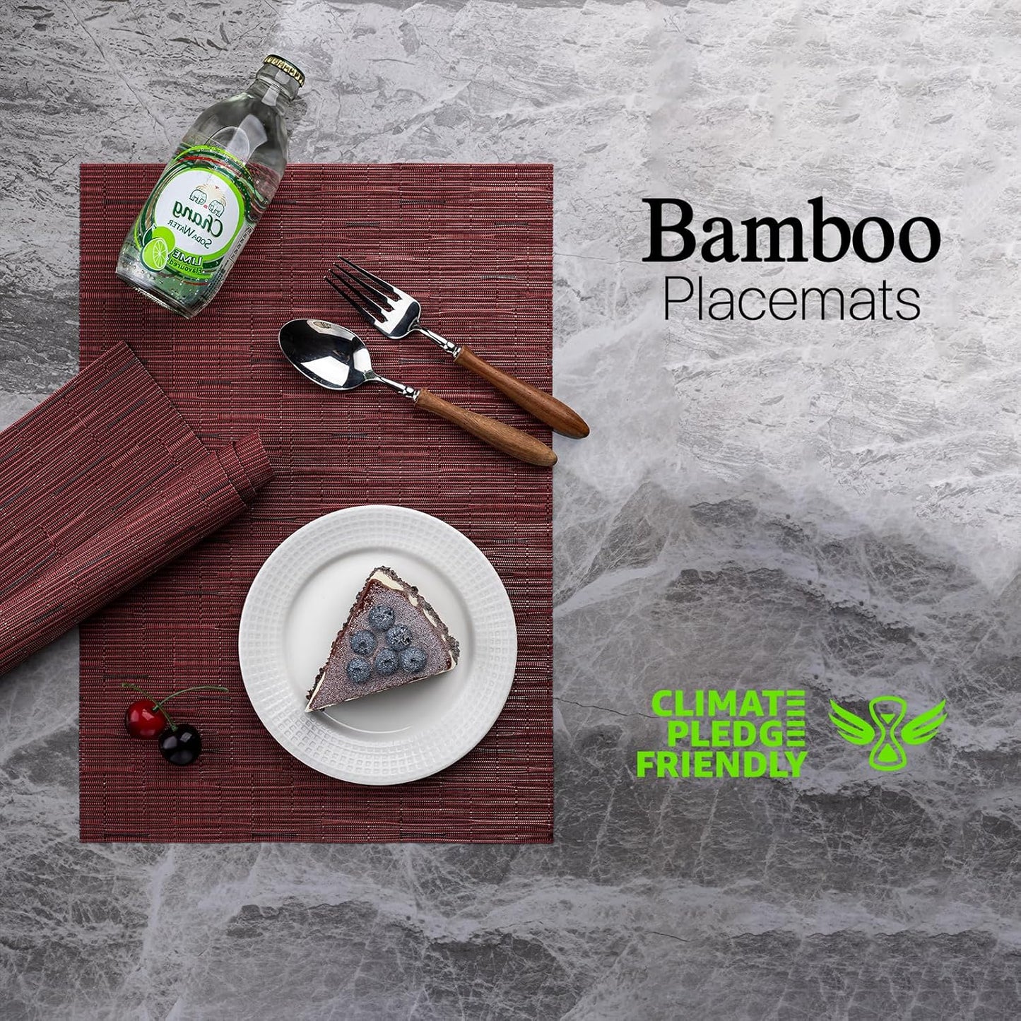 LEXMORE Placemats Set of 6 Vinyl/Plastic Woven Place Mats for Kitchen Table Indoor/Outdoor Washable Placemat Wipeable Dining Table Mats(Burgundy)