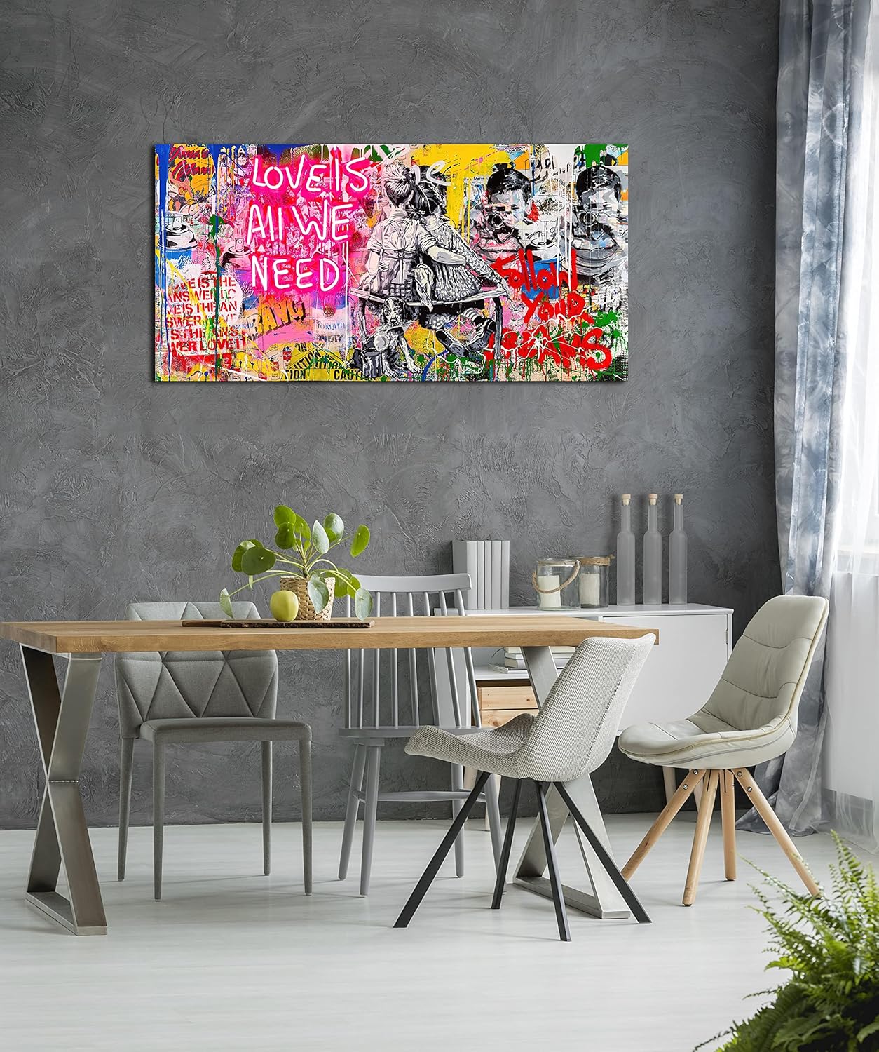 JKWALL77 Banksy Wall-Art - Graffiti Canvas Wall Art - Abstract Wall Decor For Living Room Large Size Ready To Hang Size 59" x 29"