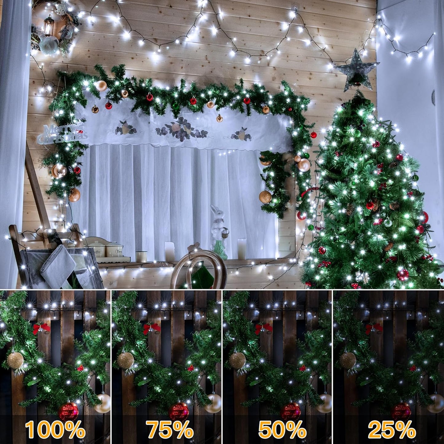 Ollny 500LED 164FT Long Christmas Tree Lights with 8 Modes Remote Timer IP44 Waterproof, Outdoor Christmas Lights for Tree House Yard Outside Xmas Decorations White