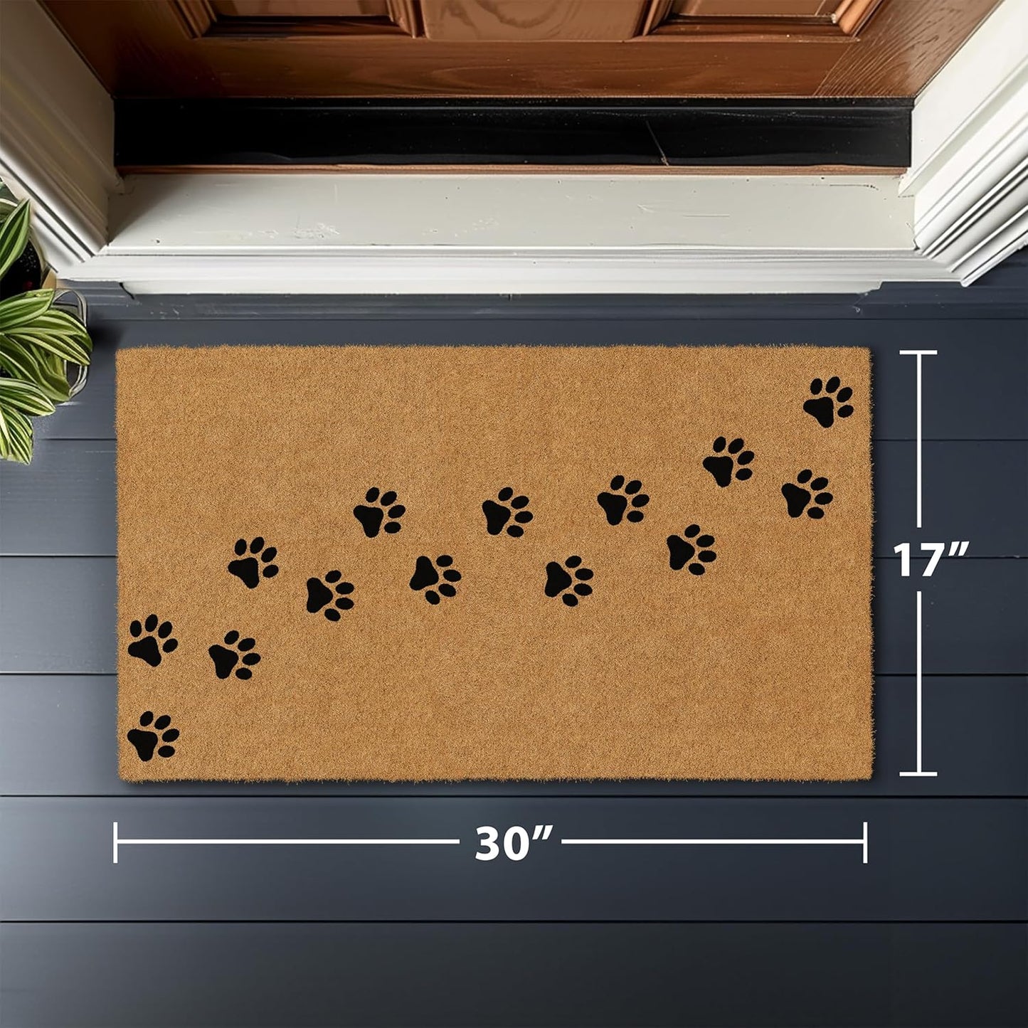 Barnyard Designs Natural Coco Coir Heavy Duty Backing Doormat - Large Cute Non-Slip Front Door Welcome Mat for Outside Entrance or Porch Entry, Brown (17x30, Paws)