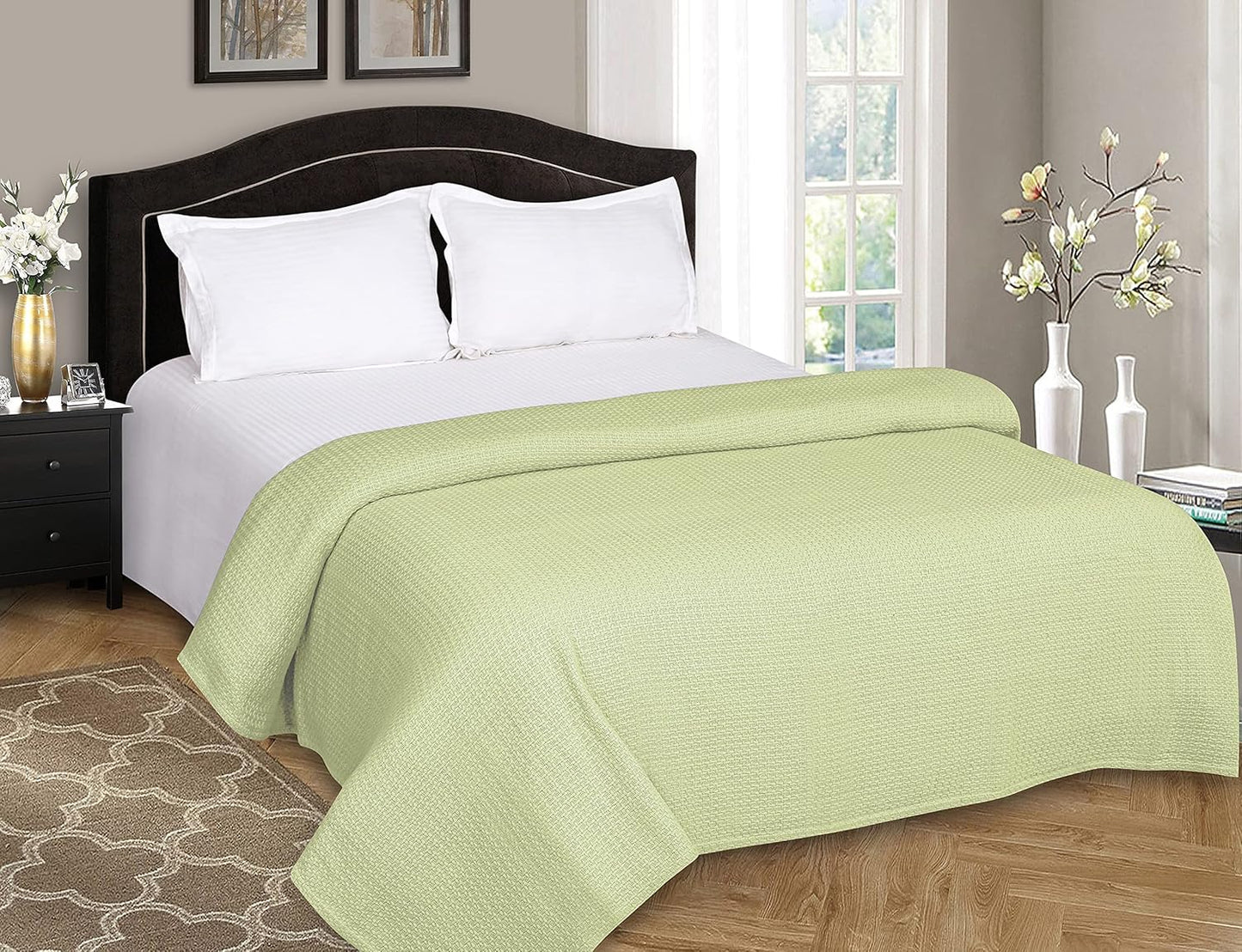 BELIZZI HOME 100% Cotton Bed Blanket, Breathable Bed Blanket Twin Size, Cotton Thermal Blankets Twin, Perfect for Layering Any Bed for All Season, Sage Green