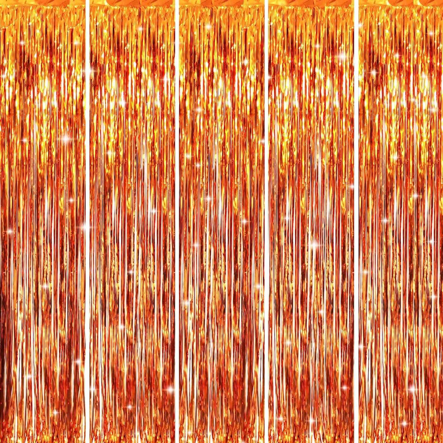 GOER 3.2 ft x 9.8 ft Metallic Tinsel Foil Fringe Curtains Party Photo Backdrop Party Streamers for Birthday,Graduation,New Year Eve Decorations Wedding Decor (5 Packs,Orange)
