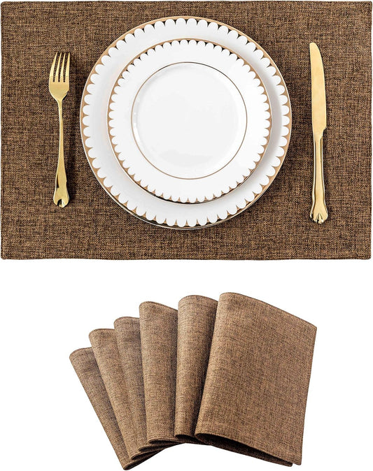 Home Brilliant Set of 6 Placemats Heat Resistant Dining Table Cloth Place Mats Kitchen Table Mats, Brown