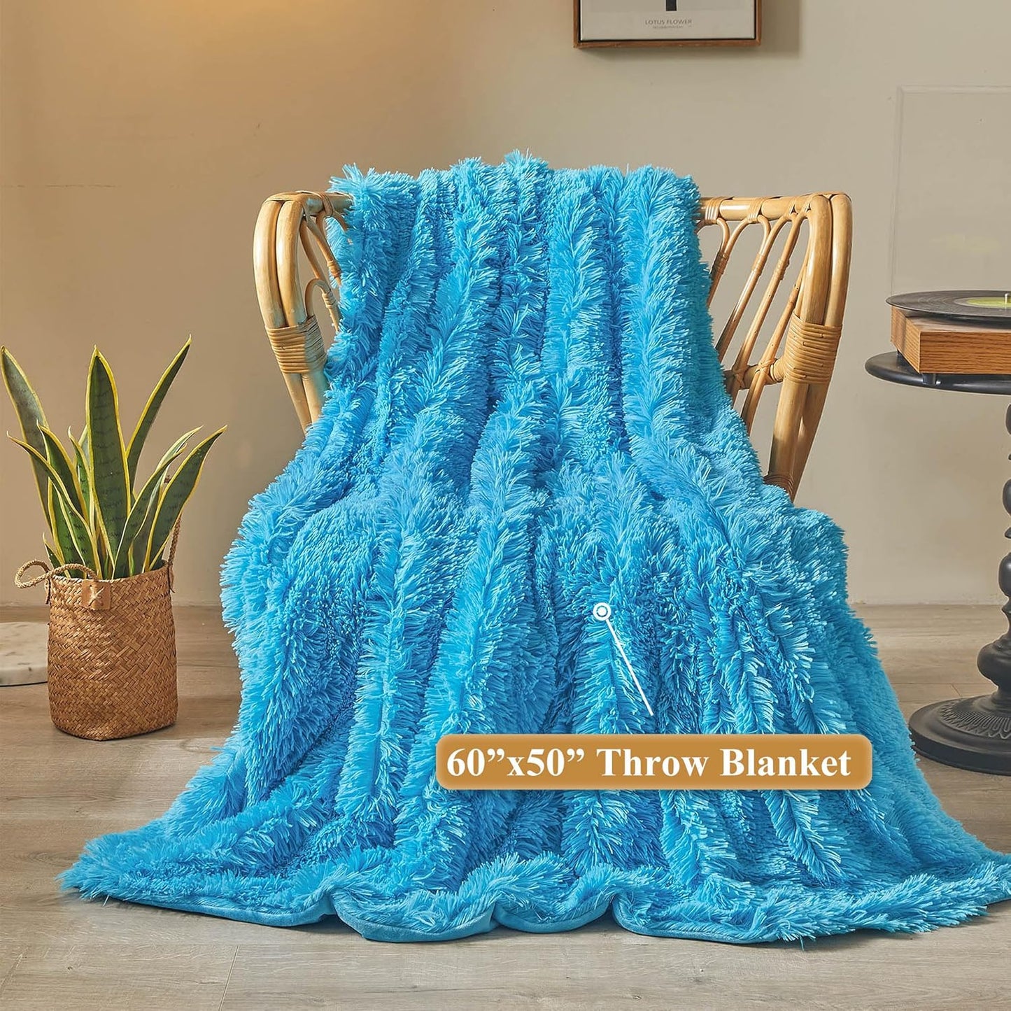 XeGe Luxury Faux Fur Throw, Blue Soft 50x60 Fluffy Blanket, Shaggy Plush Decorative Couch Cute Furry Bed Throw Fuzzy Office Lap Blanket for Bedroom Living Room Sofa Chair, Blue