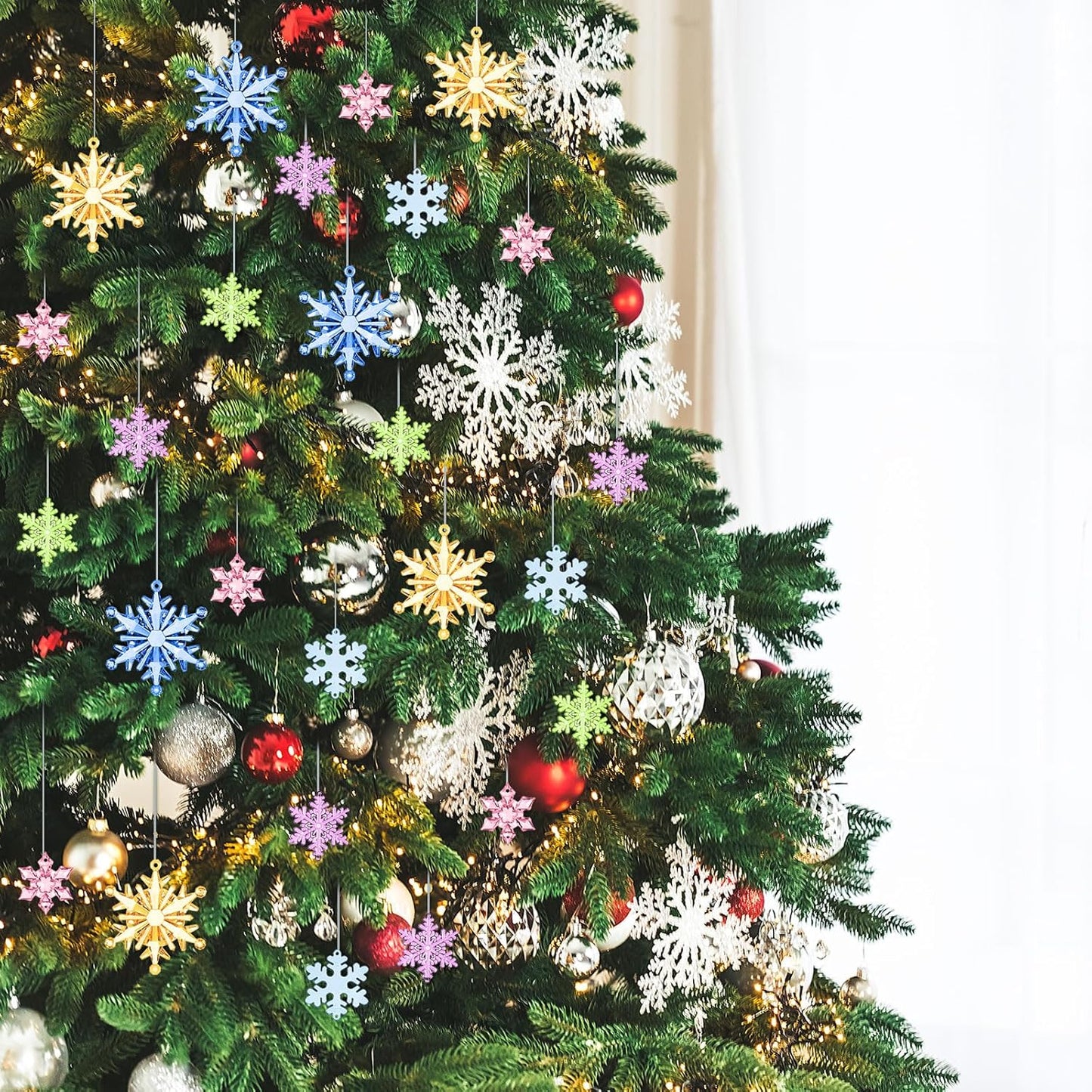 Dilunave 40 Pieces Christmas Snowflake Ornaments Acrylic Christmas Tree Decorations Crystal Snowflakes Translucent Winter Hanging Ornament for Tree (Colorful)