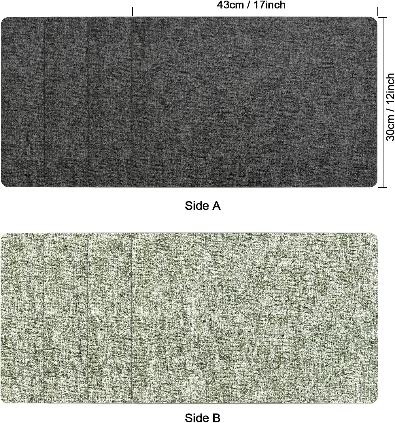 Myir JUN Dual Sided Placemats, Faux Leather Set of 6 Indoor/Outdoor Square Non-Slip Washable Table Mats (Gray Grass Green)
