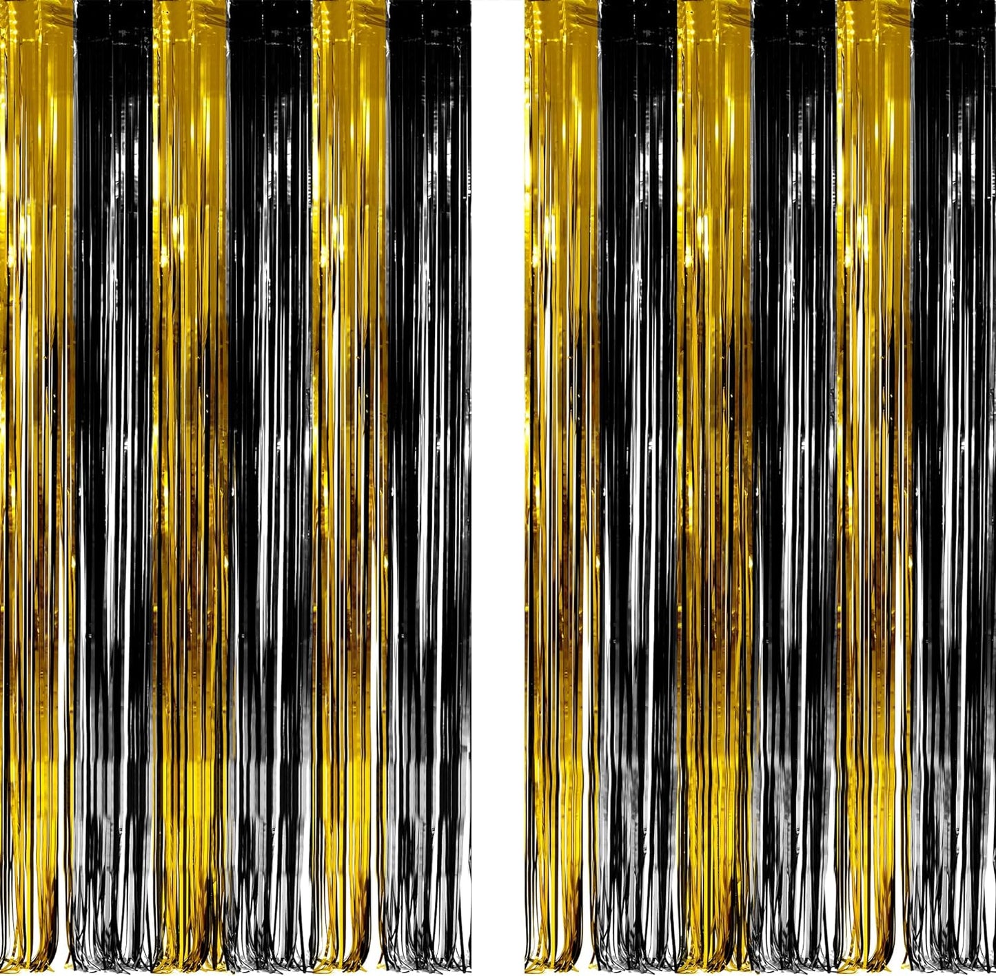 Black and Gold Party Streamers Decoration - GREATRIL Foil Fringe Backdrop for 2025 NYE/Anniversary/Farewell/Cocktail/Prom/EID/Birthdays - 3.2ft X 8.2ft - 2 Packs