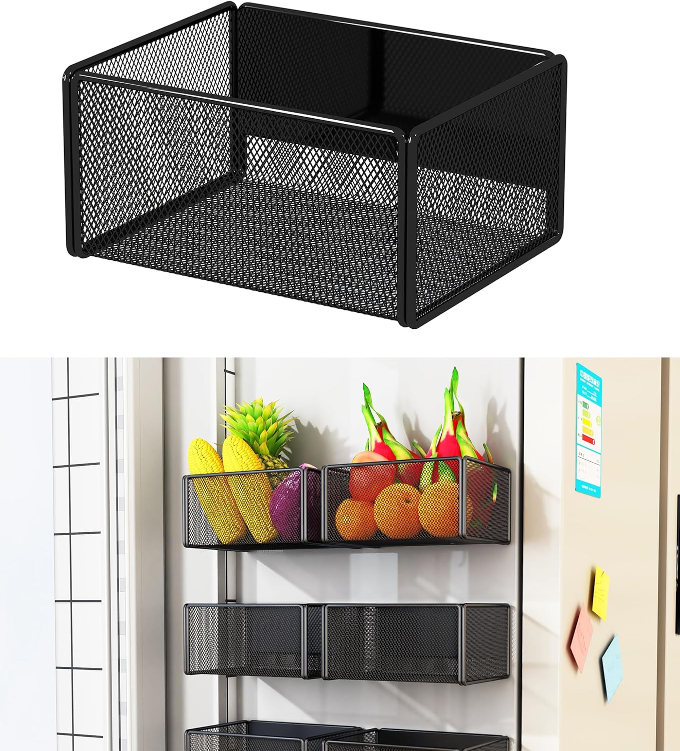 Magnetic Basket Organizer Holder for Fridge Magnetic Storage Bin Box Containers for Refrigerator Whiteboard Classroom (Small, Black)