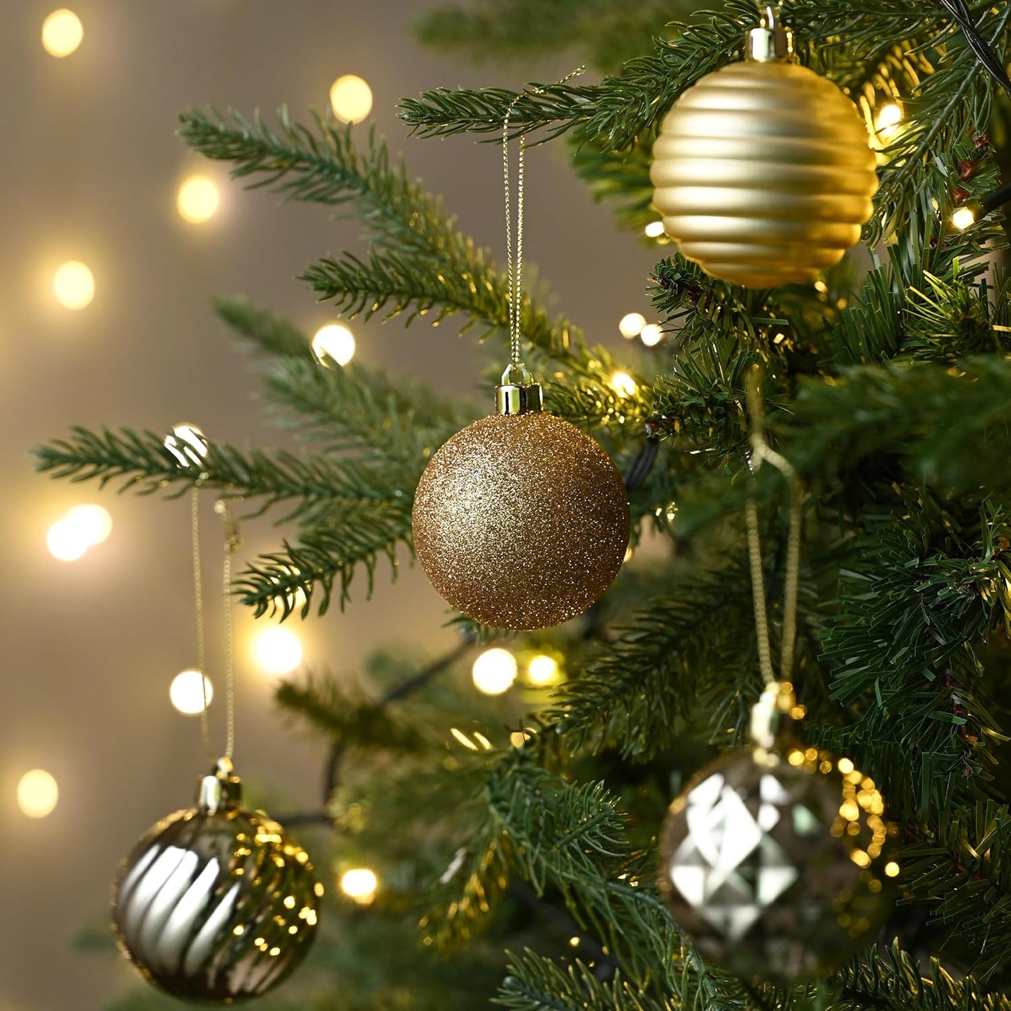 Valery Madelyn Christmas Ornaments Tree Decorations Set for Fall Halloween, 24ct Gold Shatterproof Ball Ornaments, 2.36" Hanging Ornament Bulk for Xmas Holiday Party Decor