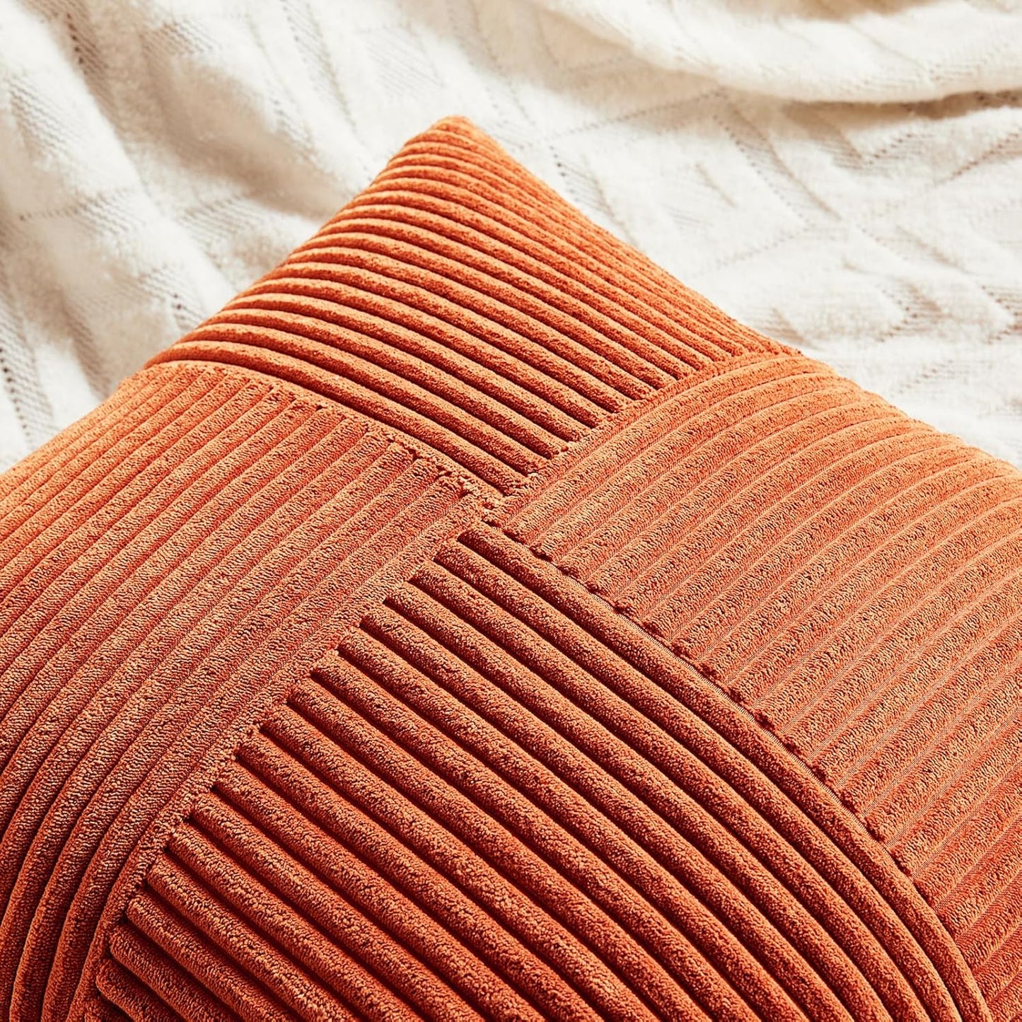 Fancy Homi Set of 2 Burnt Orange Lumbar Decorative Throw Pillow Covers 16x28 Inch for Living Room Couch Bed, Boho Farmhouse Fall Home Decor, Soft Corduroy Corss Patchwork Cushion Case 40x70 cm