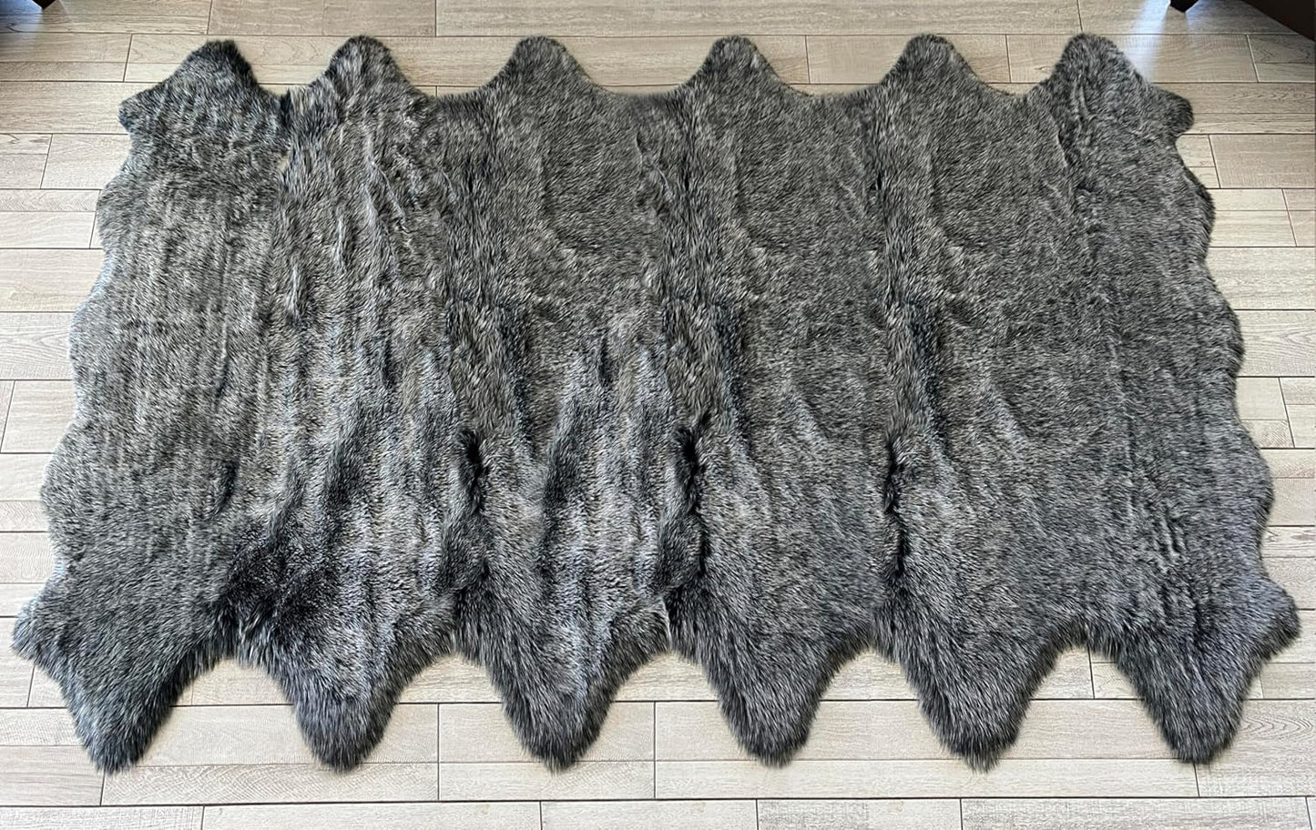 LAMBZY Faux Sheepskin Super Soft Hypoallergenic Free Shape Silky Shag Rug, Luxury Shaggy Plush Carpet for Bedroom Living Kids Room Sofa Rugs (Black with White Tips, Duo Decto 12 Pelts 6'x12')