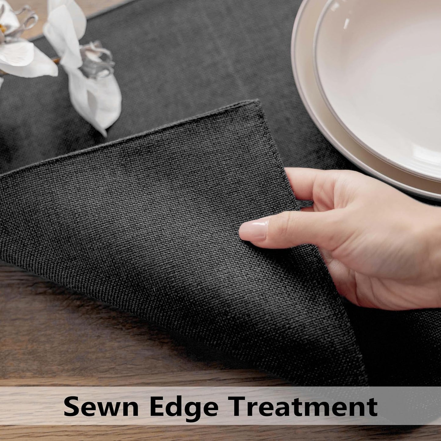 Demetex Cloth Placemats Set of 6 Black Stain Resistant Place Mats Oil Proof Washable Plate Mats for Dining Table Holiday Cafe Banquet, Black