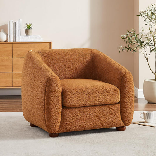 Modern Accent Chair for Living Room, Upholstered Armchair with Boucle Fabric, Single Sofa Chair with Solid Wood Legs, Boucle, Curry