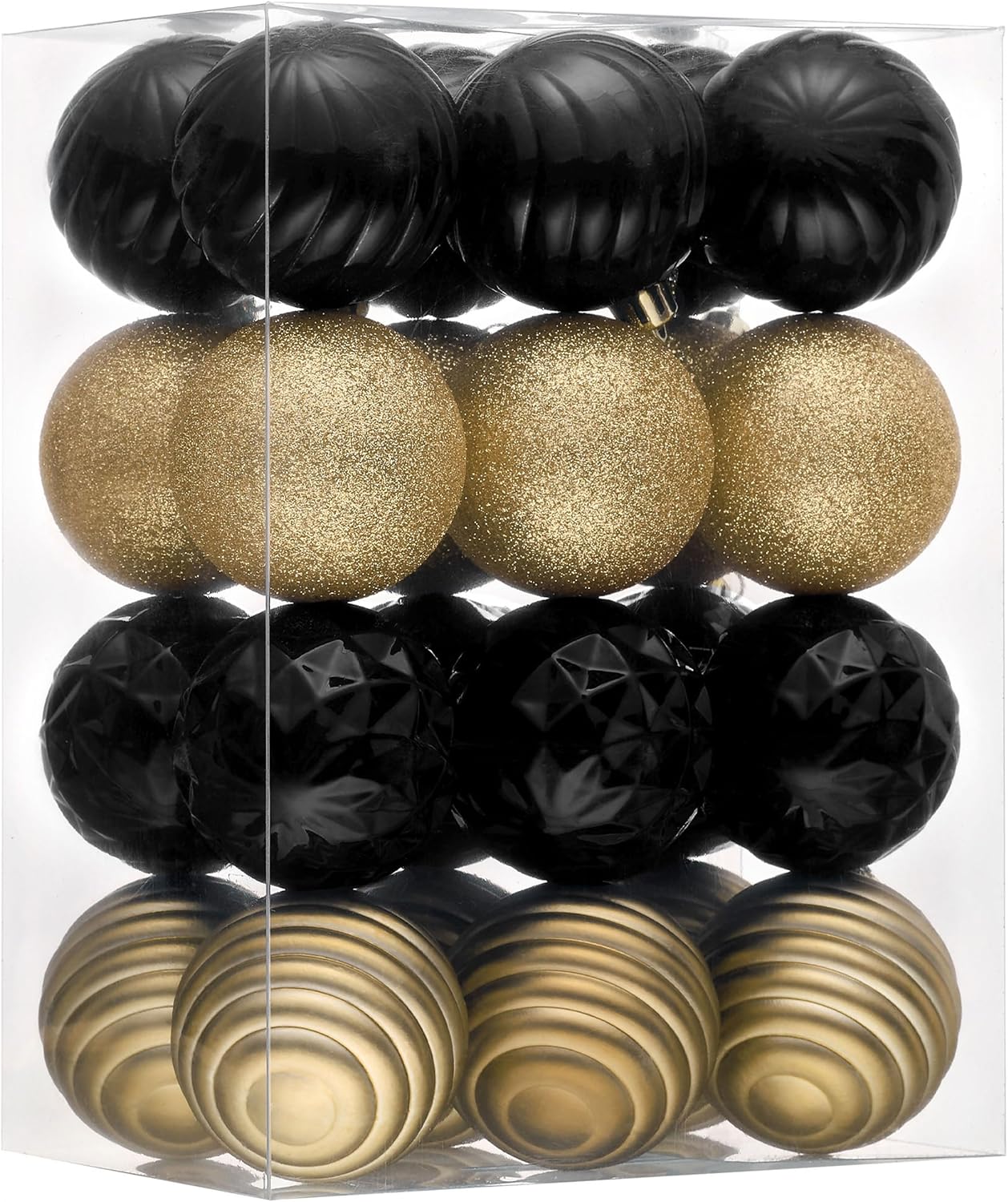 Valery Madelyn Christmas Ornaments Tree Decorations Set for Fall Halloween, 24ct Black Gold Shatterproof Ball Ornaments, 2.36" Hanging Ornament Bulk for Xmas Holiday Party Decor