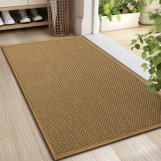 LEKEEPGO Door Mat 24"x36", Non Slip Door Mat Indoor Entrance, Rubber Backing Front Indoor Door mat Washable Absorbent Low-Profile Entryway Entry Resist Dirt Inside Door Mats, Light Brown