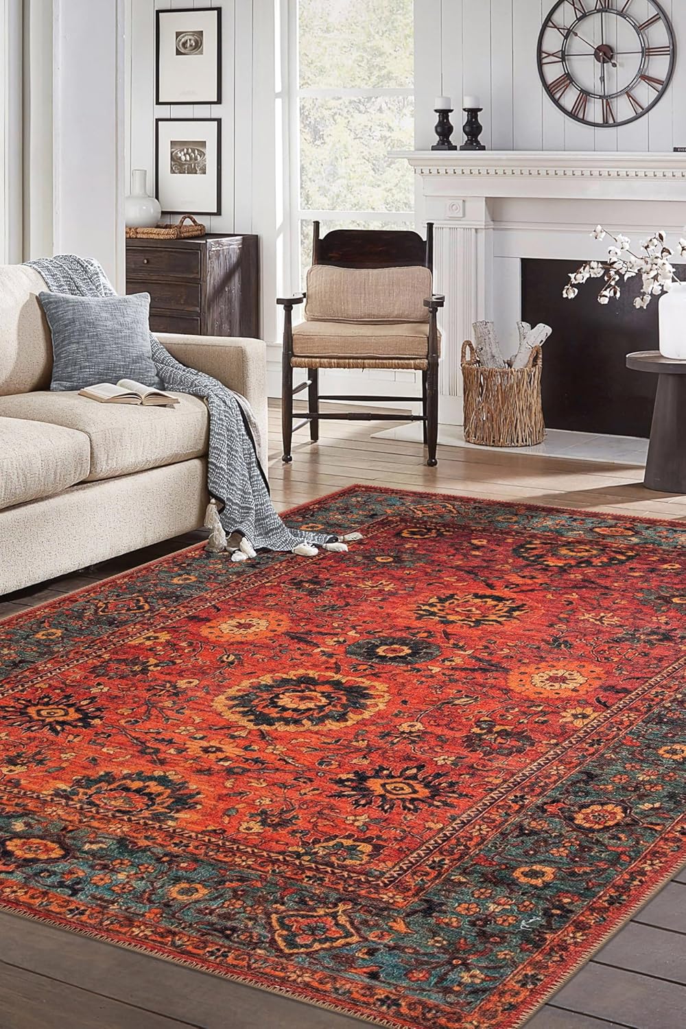 Keen Home Design 8x10 Rug - Machine Washable Area Rug with Non-Slip Backing, Ideal for Living Room, Dining Room, Bedroom - Vintage, Easy Clean, Durable, Low Pile Rug - (8' x 10')