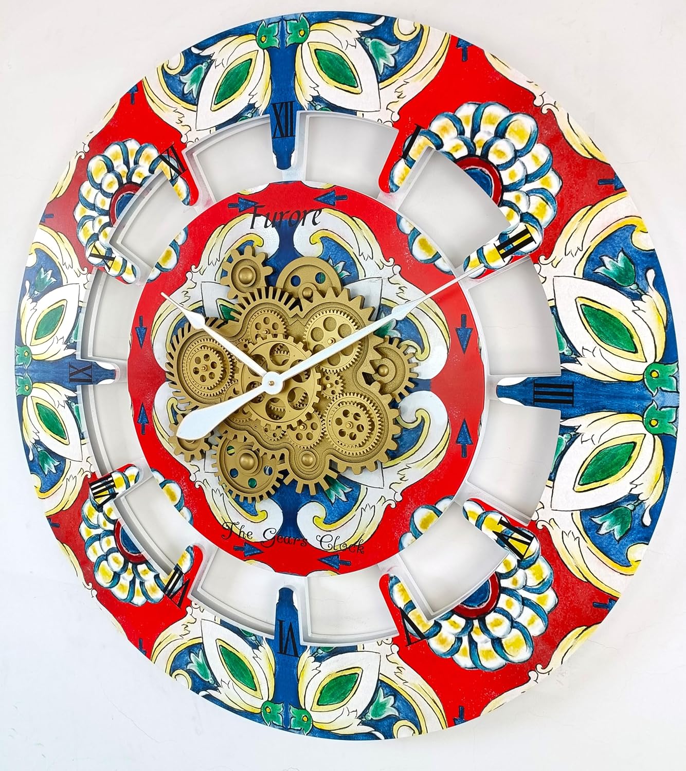 The Gears Clock Wall Clock Italy Collection with Moving Gears (Furore, 36 inch Round)