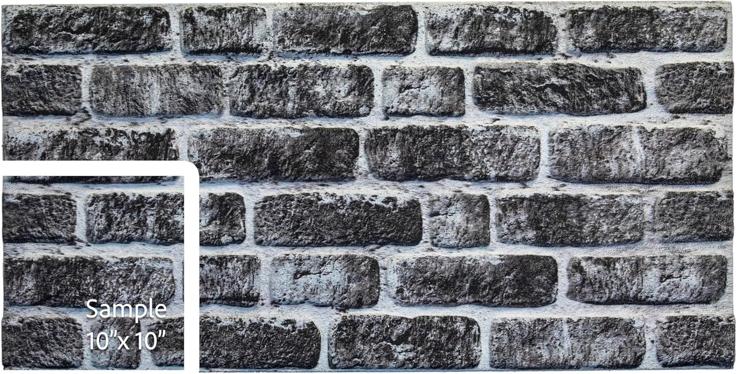 Dundee Deco 3D Wall Panels Faux Brick - Cladding, Charcoal White Stone Look Wall Paneling, Styrofoam Facing for Living Room, Kitchen, Bathroom, Balcony, Bedroom, Sample, Size 10 x 10 in.