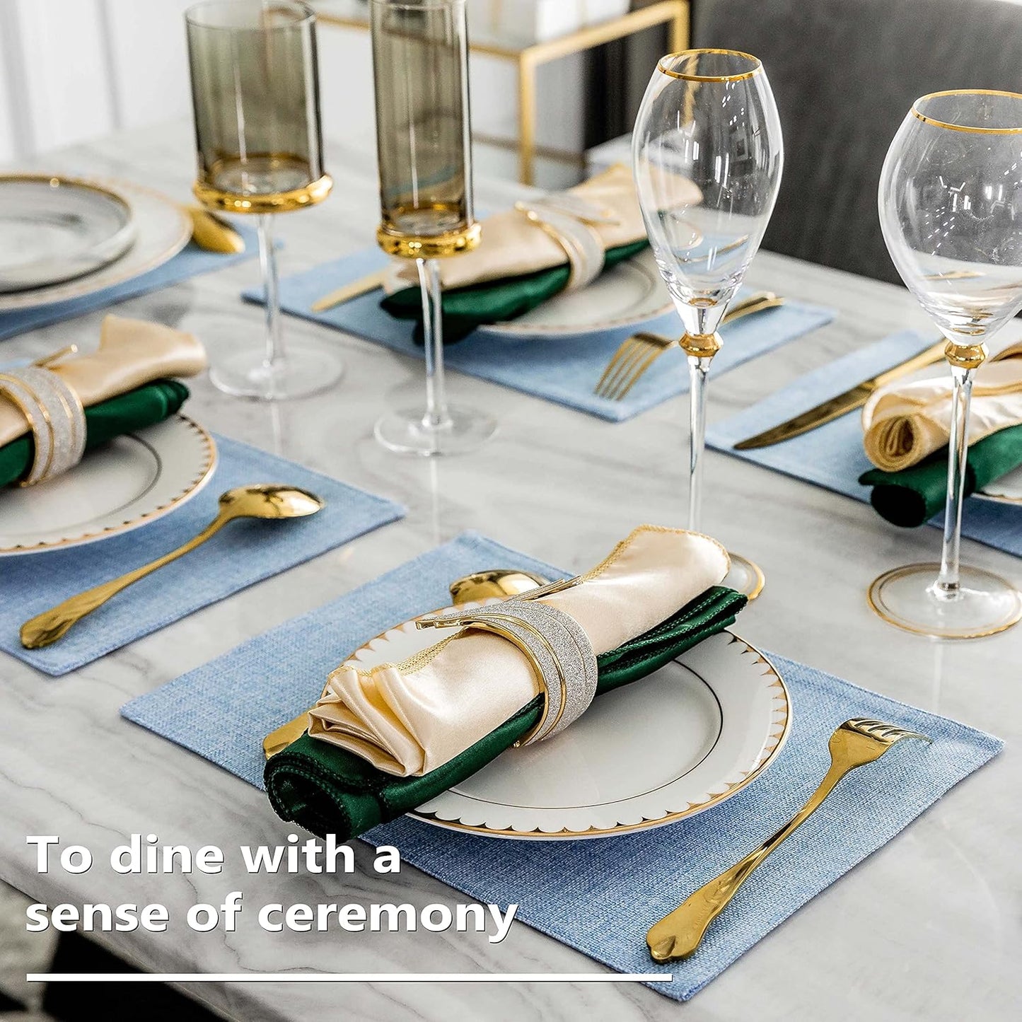 Home Brilliant Blue Placemats Set of 8 Heat Resistant Farmhouse Boho Placemats Burlap Cloth Place Mat Dining Table Place Mats Kitchen Table Mats, Blue