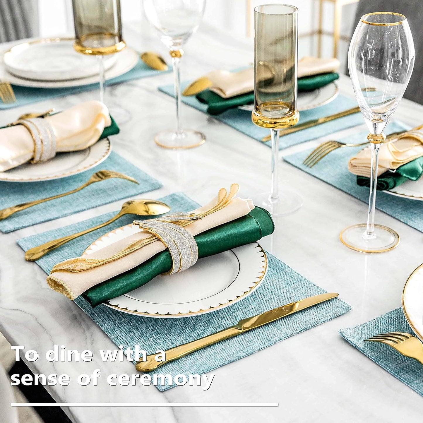 Home Brilliant Cloth Placemats Set of 8 for Holiday Dinner Linen Placemat Heat Resistant Dining Table Place Mats for Kitchen Table, 13 x 19 inches, Teal