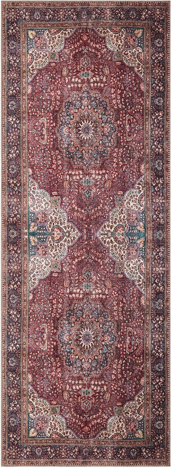 Keen Home Design 2x12 Rug - Machine Washable Runner Rug with Non-Slip Backing, Ideal for Hallway, Entryway, Kitchen, Laundry Room - Vintage, Easy Clean, Durable, Low Pile - (2'6" x 12')