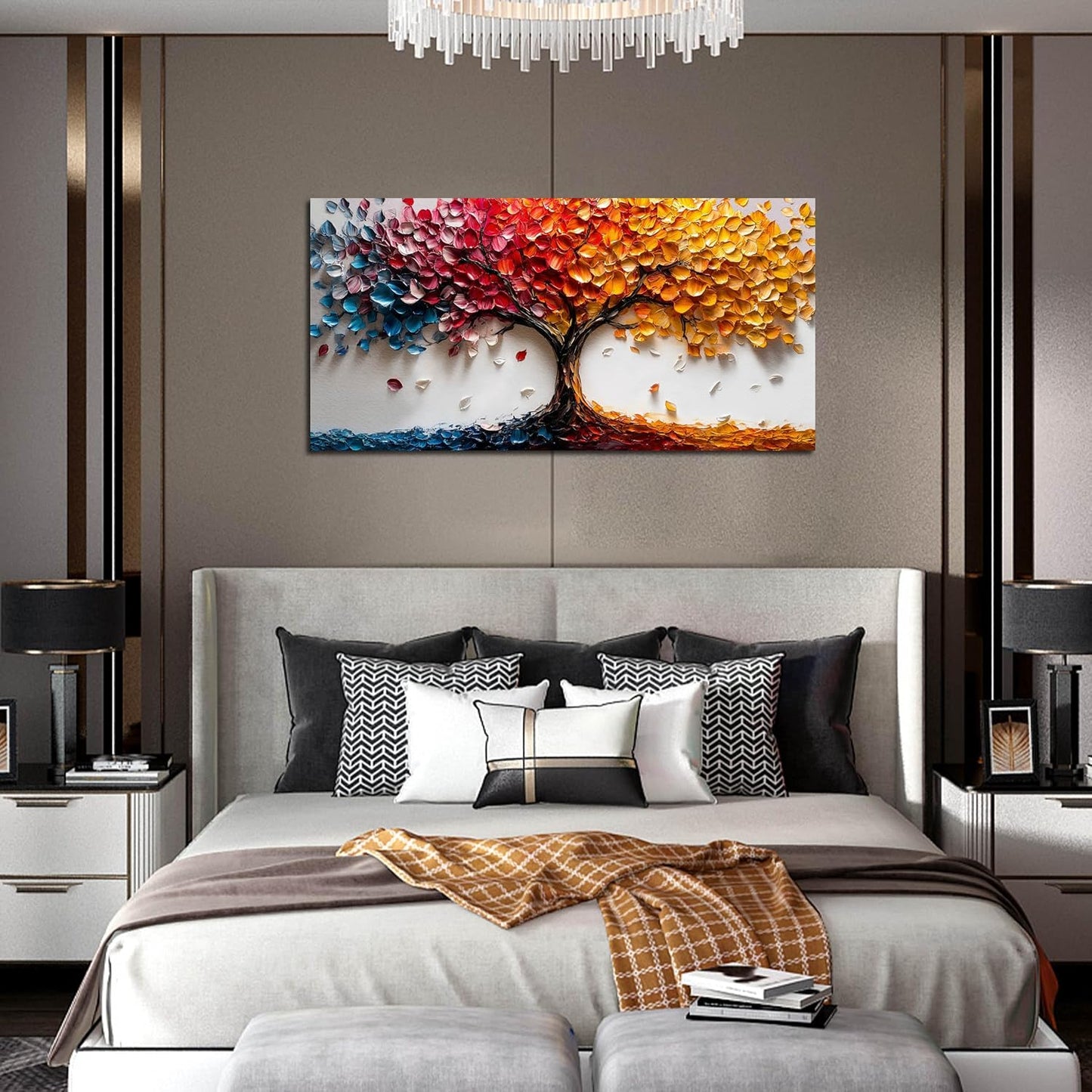 Tree Pictures Wall Art Living Room - Colorful Canvas Wall Art Bedroom Aesthetic - Modern Wall Decoration for Office Size 24" x 48"