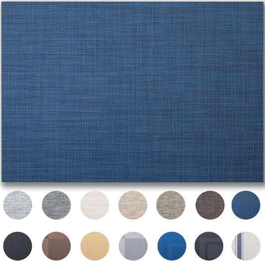 Placemats Set of 8 - Easy Clean Woven Vinyl Placemats for Dining Table, Indoor/Outdoor Place Mats, Washable PVC Table Mats（Navy Blue）