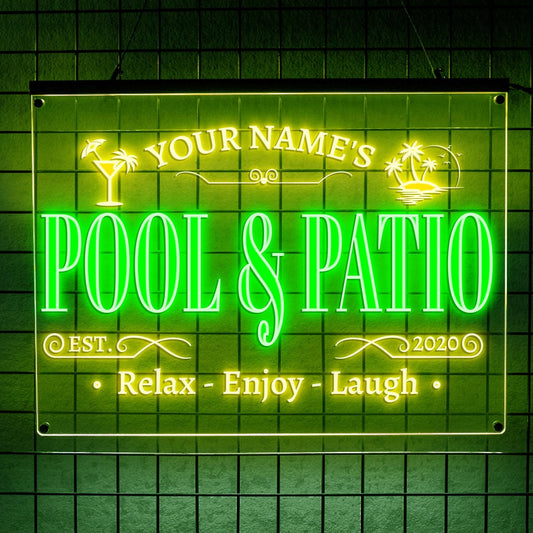 Personalized Pool & Patio Neon Sign, Custom LED Wall Light for Backyard Decor, Outdoor Bar Sign, Relaxing Vibes Gift for Homeowners