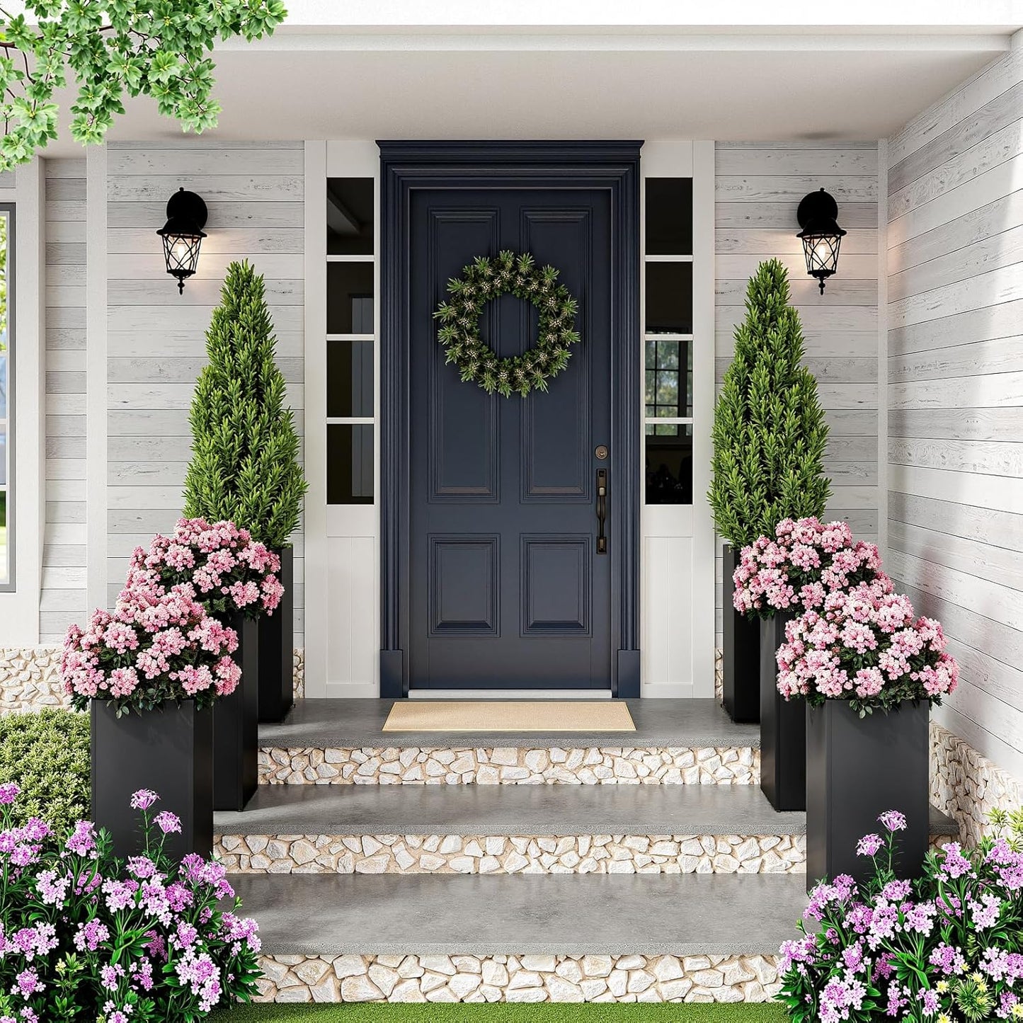 Set of 2 Planter Box Outdoor 30"H x 14.4"W x 13.6"D- Tall Planters for Outdoor Patio/Porch, All-Weather with Anti-dumping Kit, Durable Galvanized Steel, Modern Design for Plants, Flower, Garden