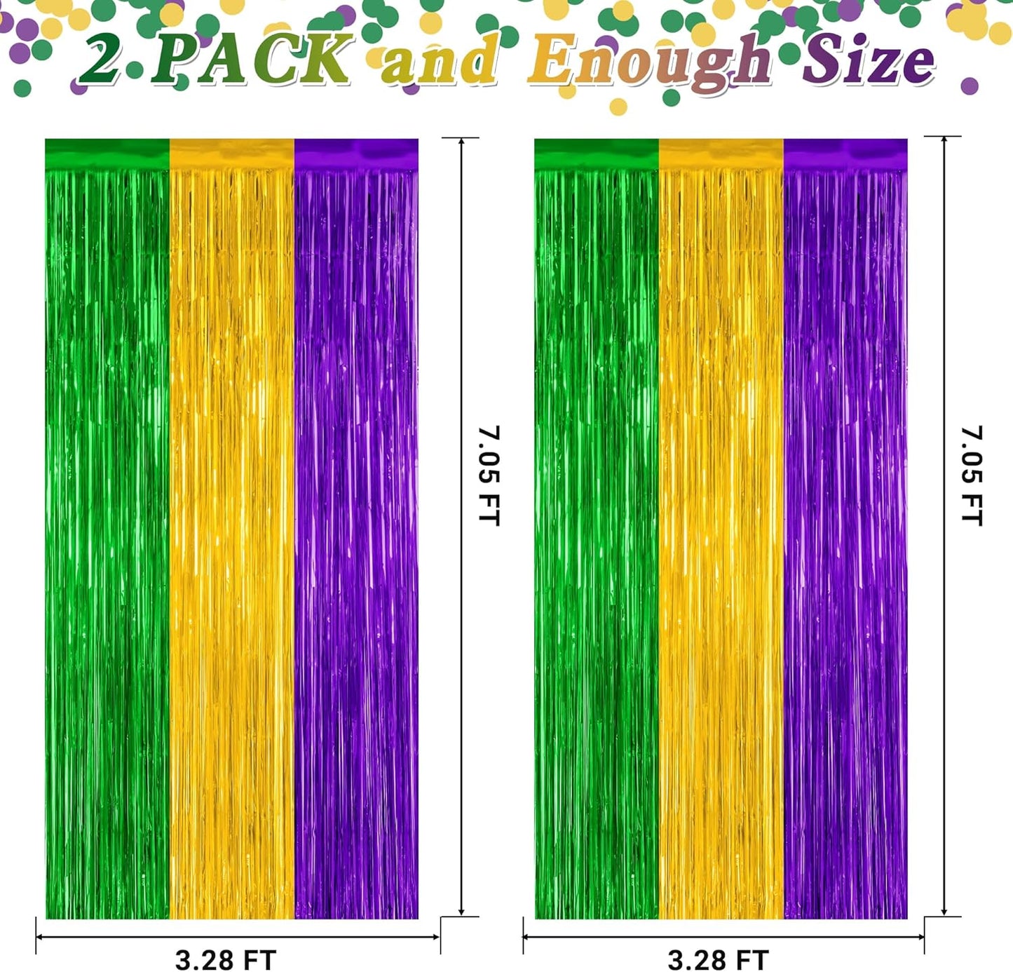 2 Pack Mardi Gras Tinsel Backdrop, 3.28 FT x 7.05 FT Metallic Fringe Curtain, Purple Gold Green Color Foil Backdrop Party Streamer, Mardi Gras Photo Booth Props Lobster Party Decorations