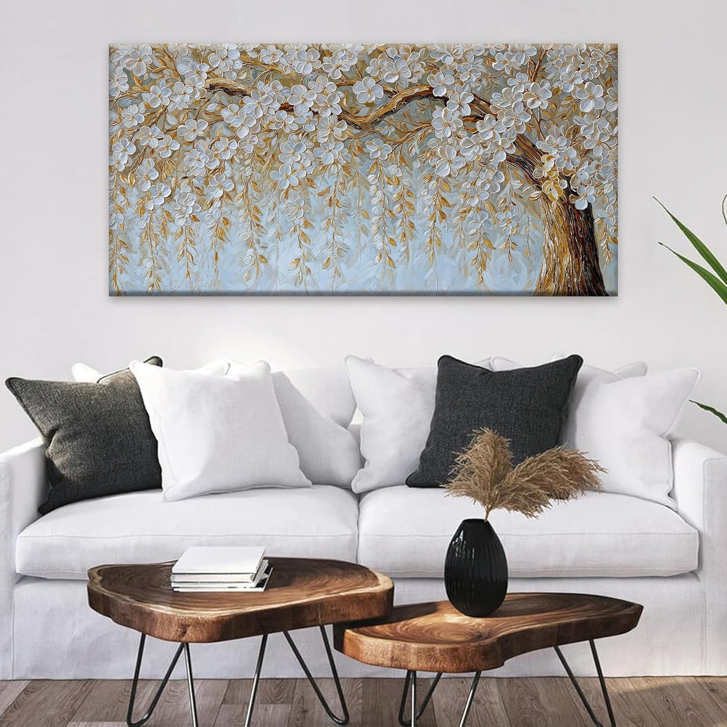 Wall Art Living Room Flower White Tree Wall Art Modern Canvas Art Wall Decor Home Wall Decor Suitable Picture For Bedroom Apartment Office Can Be Hung 24" X 48"