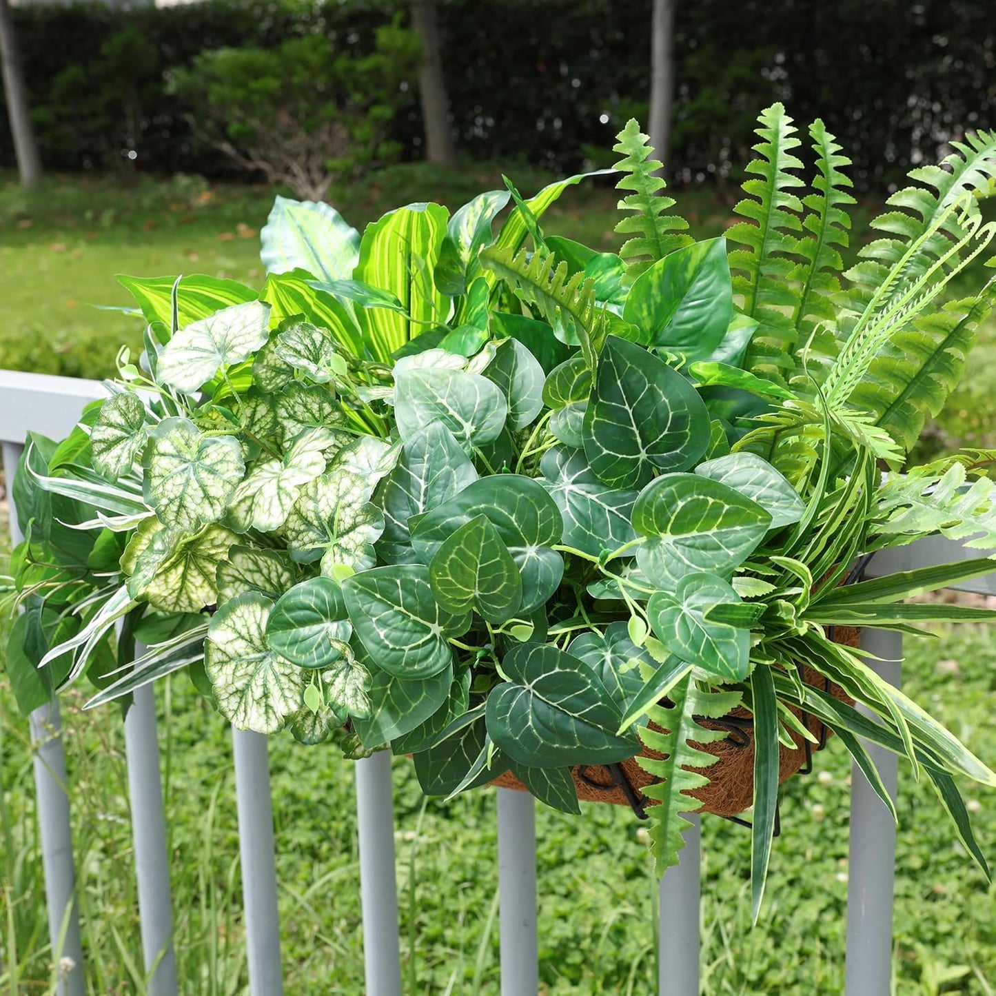 Artificial Greenery Plants Fake Plastic Leaves with Stems UV Resistant Large Bunches Outside Faux Plants Bushes for Outdoor Patio Garden Front Porch Yard Decor (Green)