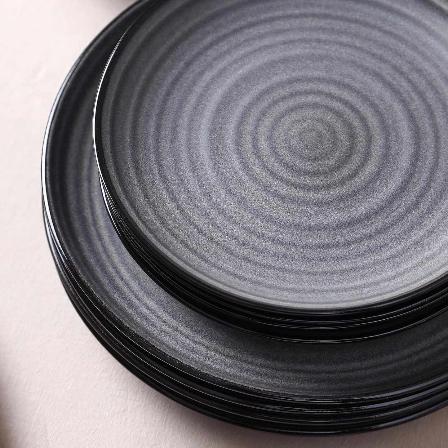Stone Lain Dua 4-Piece Dinner Plate Set Stoneware, Black