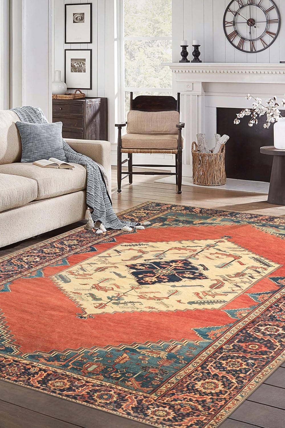Keen Home Design 6x9 Rug - Machine Washable Area Rug with Non-Slip Backing, Ideal for Living Room, Dining Room, Bedroom - Vintage, Easy Clean, Durable, Low Pile Rug - (6' x 9')