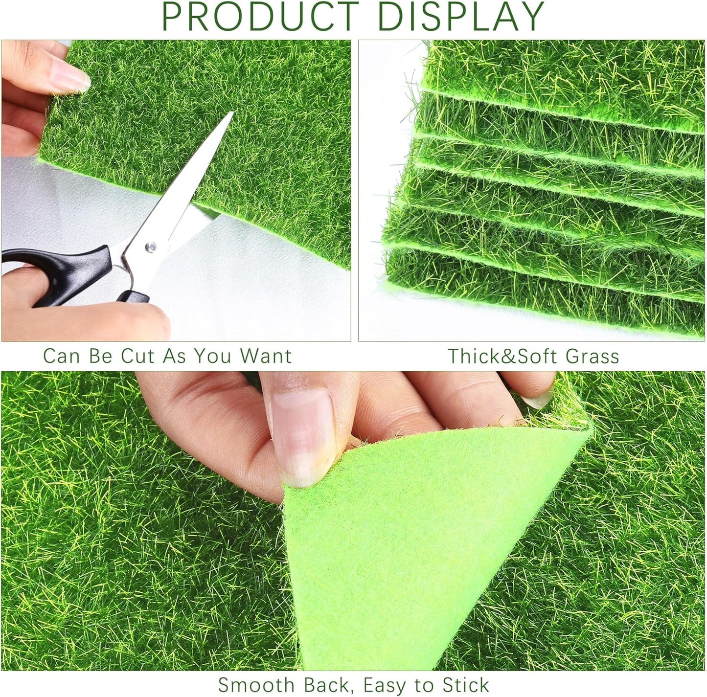 Elcoho 18 Pieces Fake Grass for Crafts Fairy Garden 6 x 6 Inches Artificial Garden Grass for Miniature Ornament Dollhouse DIY Decoration