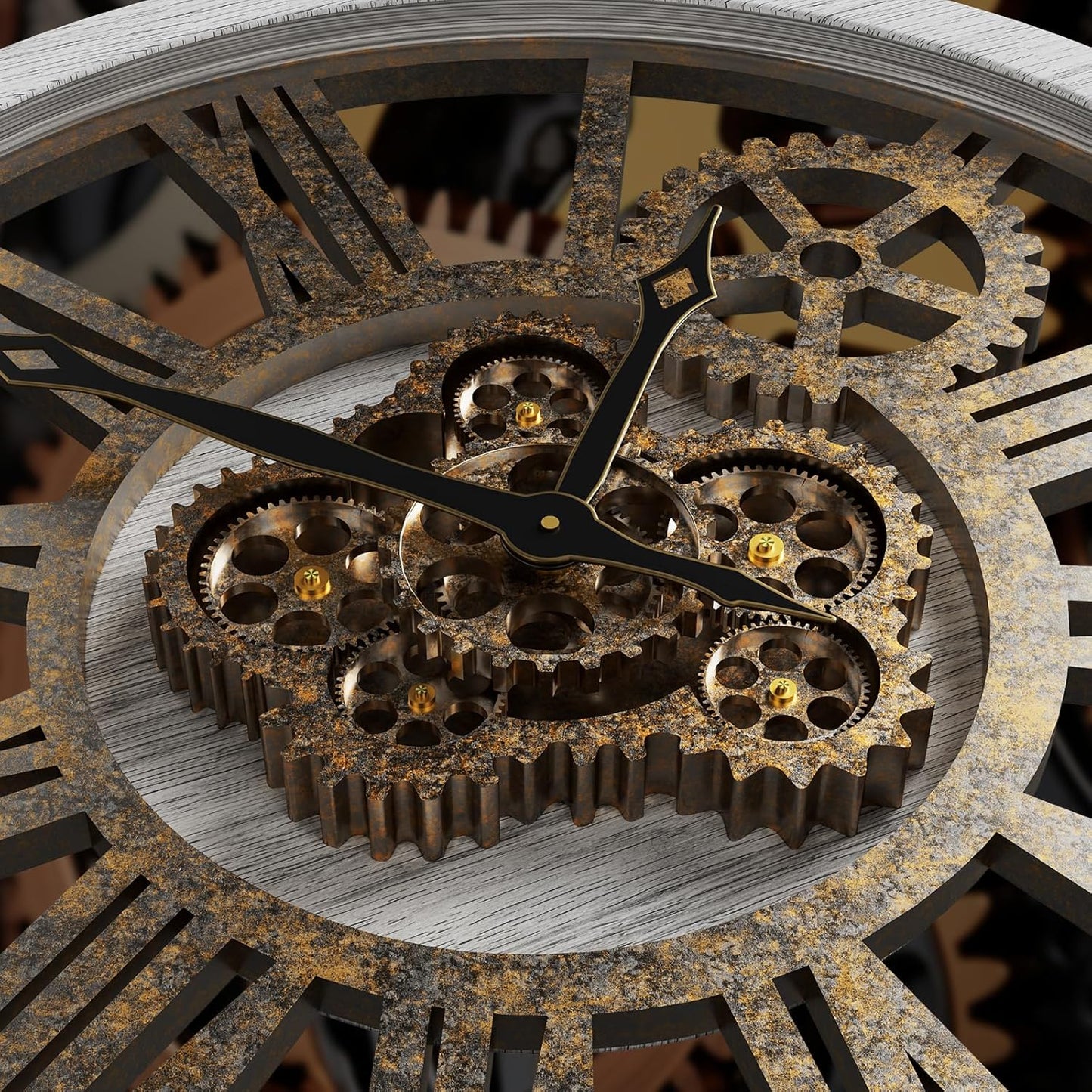 The B-Style Large Wall Clock 24 inch Moving Gear Wall Clock Oversized Vintage Farmhouse Wall Clocks for Living Room Decor Rustic Industrial Wood Clock (Silver Gray, 18 inch/46cm)