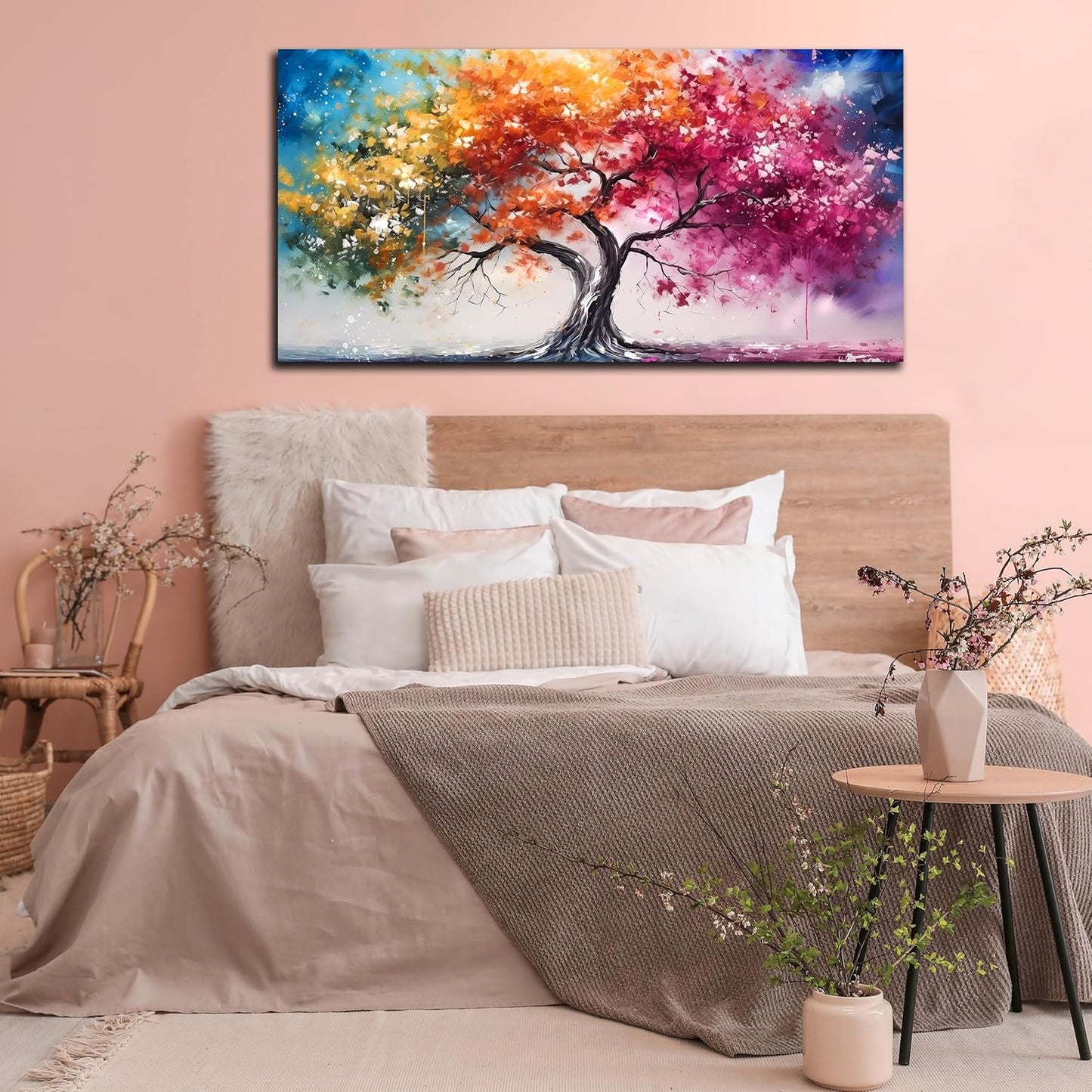 Alsingbago Colorful Tree Canvas Wall Art for Living Room Bedroom Home Office Orange and Pink Tree Picture Modern Artwork Ready to Hang Size 30x60