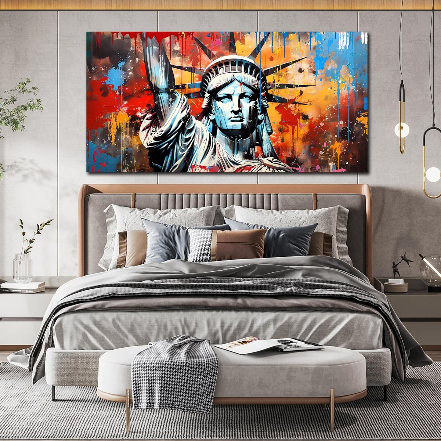 Zoyotago Large Canvas Wall Art Graffiti Picture Statue of Liberty Canvas Prints Ready to Hang for Living Room Bedroom Office Modern Home Decor Size 30x60