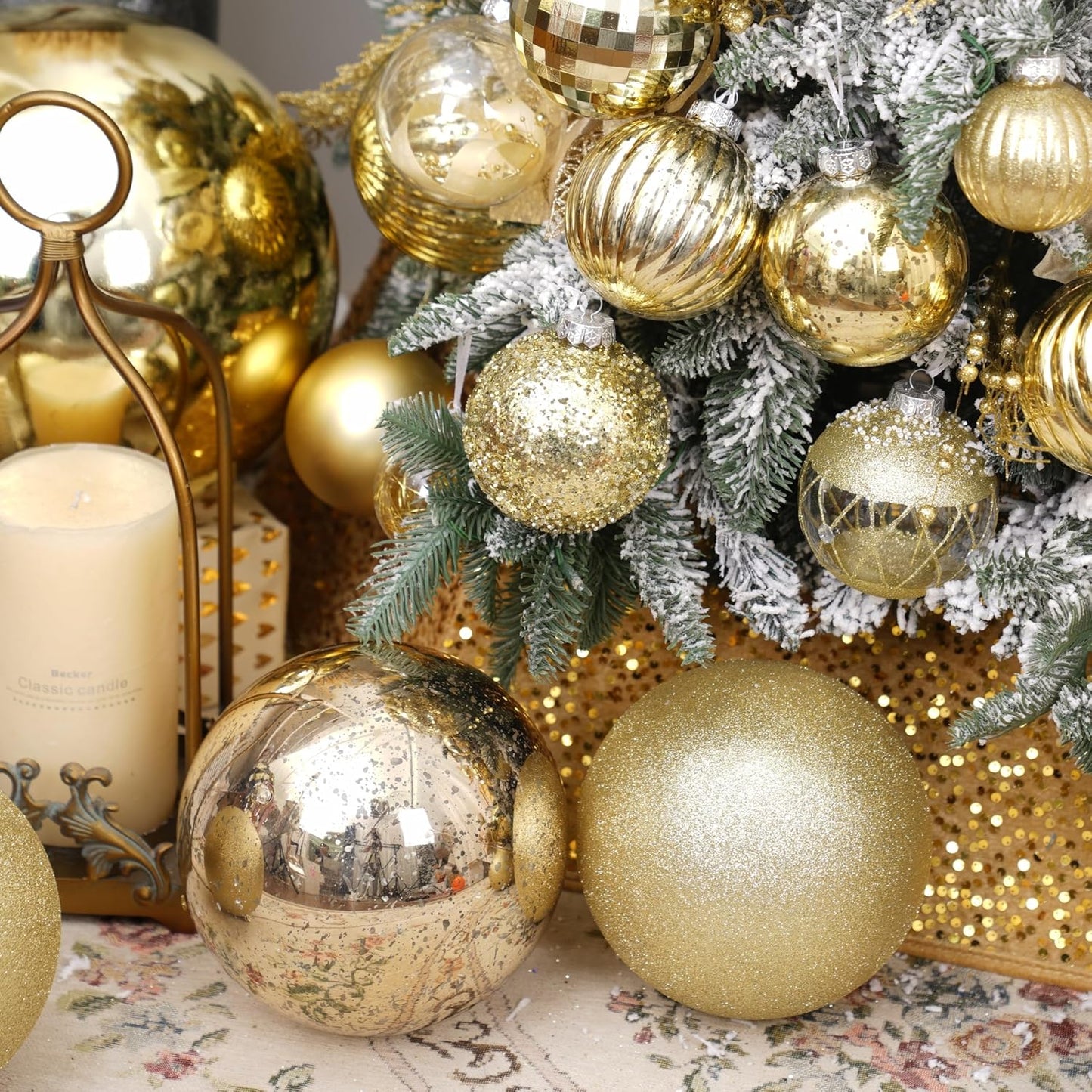 XmasExp Large Christmas Ball Ornaments,1pcs Gold Giant Shatterproof Plastic Hanging Mercury Xmas Ball Decorations Christmas Tree Ornaments (Gold, 8")