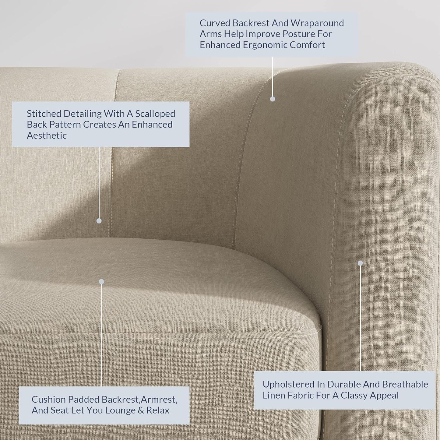 BELLEZE Accent Barrel Chair, Set of 2 Faux Leather Round Club Tub Sofa Corner Chair with Flared Legs and Cozy Soft Padding for Living Room Bedroom Waiting Room - Beige