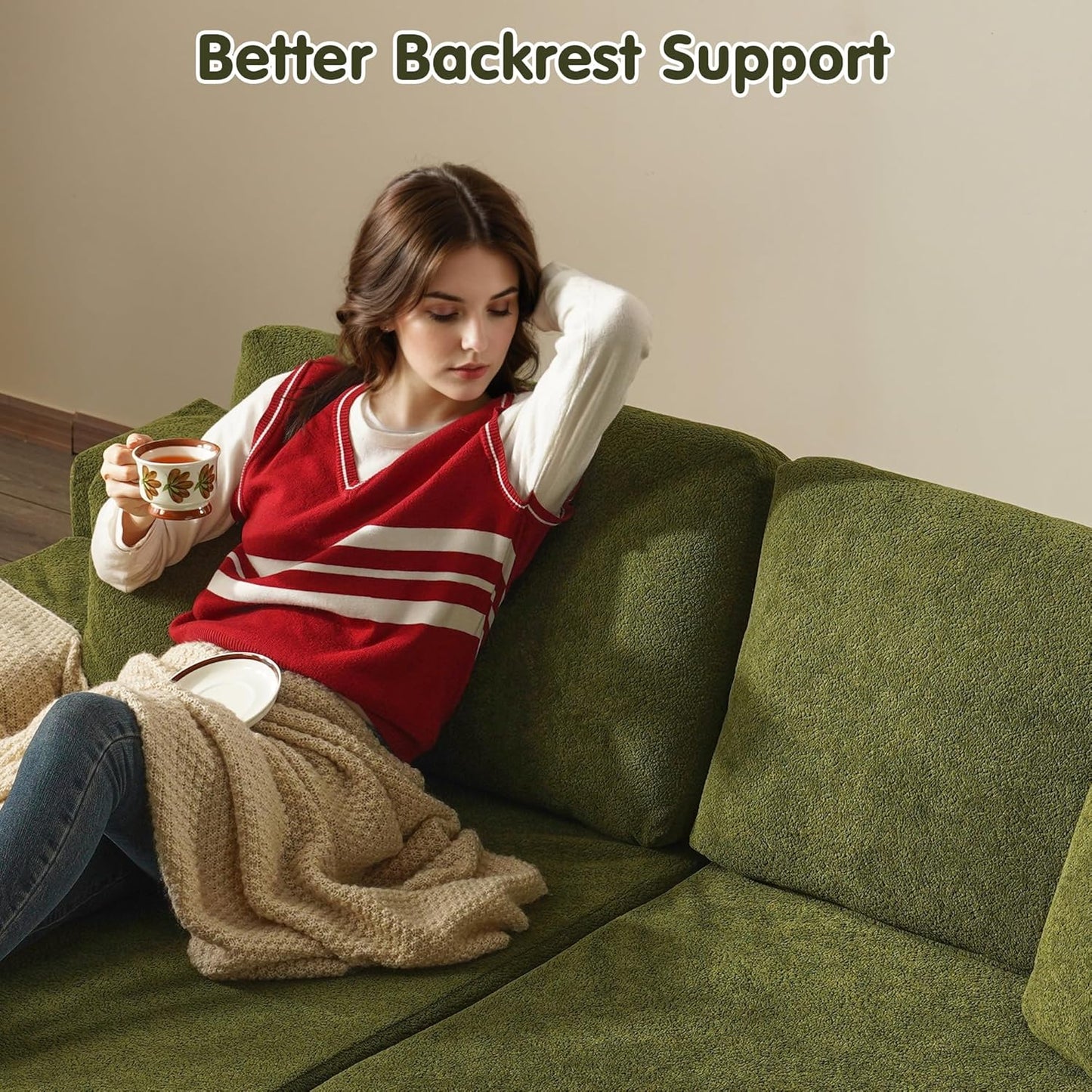 ovios 81" Oversized Sectional Double Lounge Chaise with Cloud Plush Sofa Bed, No Assembly Required, Fluffy Modern Sleeper Loveseat Chair for Indoor Living Room Bedroom Reading, Green (Cloud Velvet)