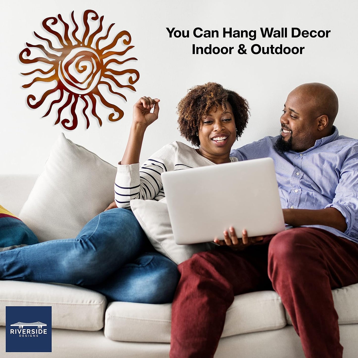 Riverside Designs Wacky Sun Metal Wall Art Indoor/Outdoor Decor - 36" Copper Rust Proof Wall Sculpture - Made in USA - Ideal for Bedroom, Garden, Home, Patio and Farmhouse