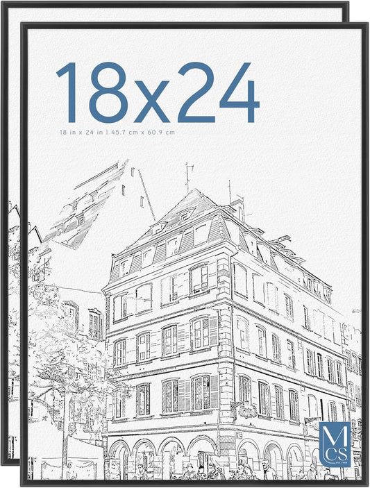 MCS Original Poster Frame 18x24 Black Lightweight Vertical & Horizontal Wall Hanging Large Picture Frame for Posters, Art Prints & Gallery Wall (2-Pack)