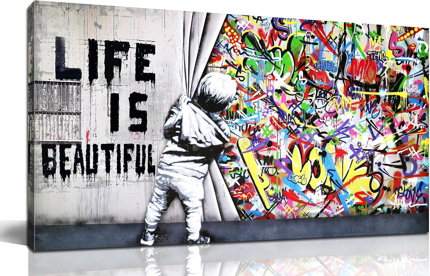 JKWALL77 Colorful Banksy Wall-Art - Graffiti Canvas Wall Art - Large Wall Decor For Living Room Ready To Hang Size 59" x 29"
