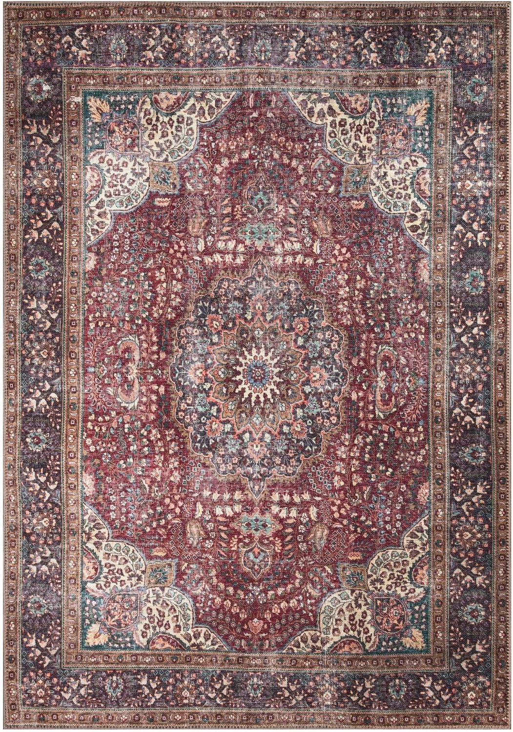 Keen Home Design 5x7 Rug - Machine Washable Area Rug with Non-Slip Backing, Ideal for Living Room, Dining Room, Bedroom - Vintage, Easy Clean, Durable, Low Pile Rug - (5' x 7')