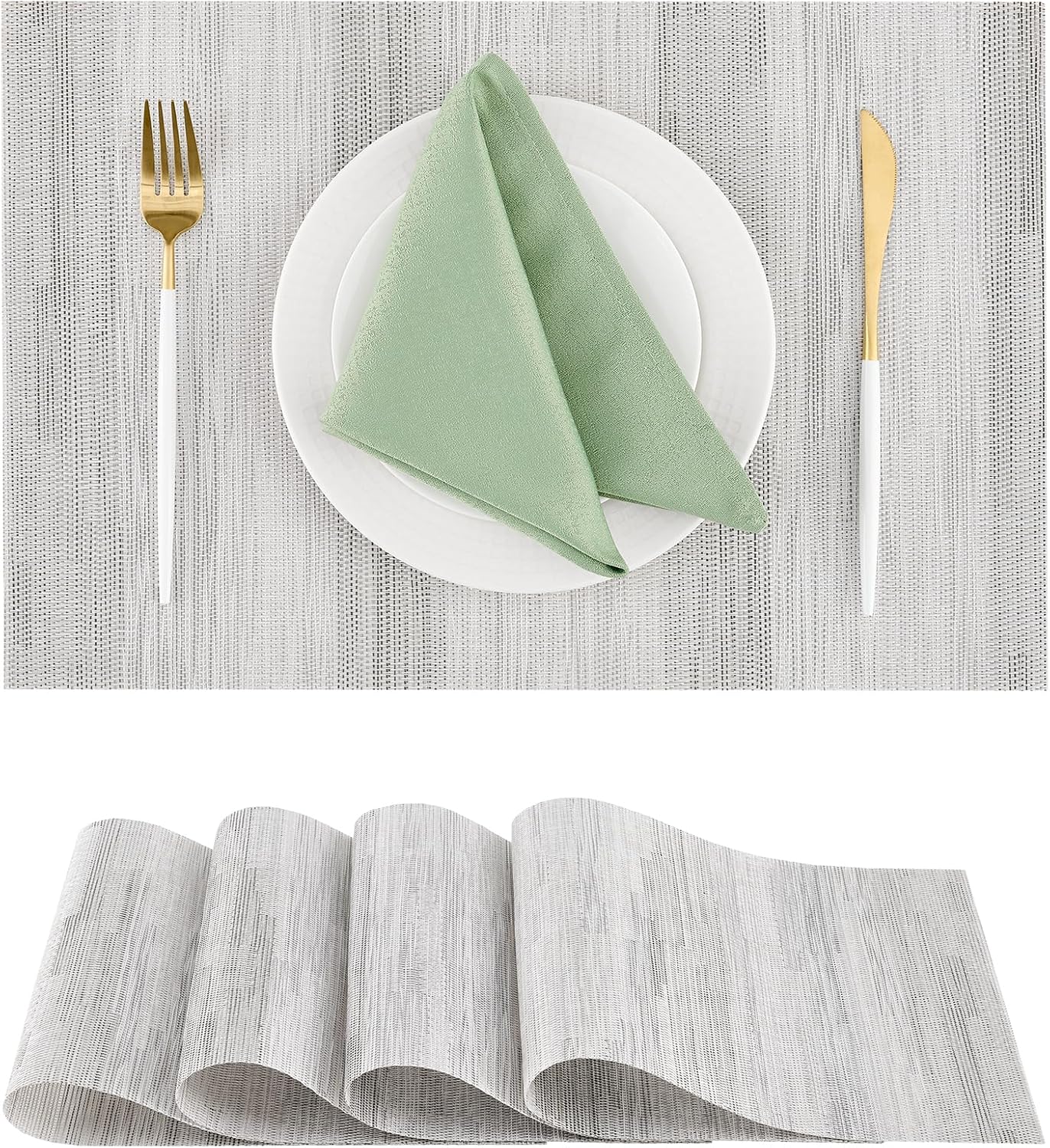 Leetaltree Lightsteel Black Placemats Set of 4 - Heat Resistant Non-Slip Place mats for Dining Table, Washable Durable PVC Vinyl Woven Table Mats (Lightsteel Black, 4)